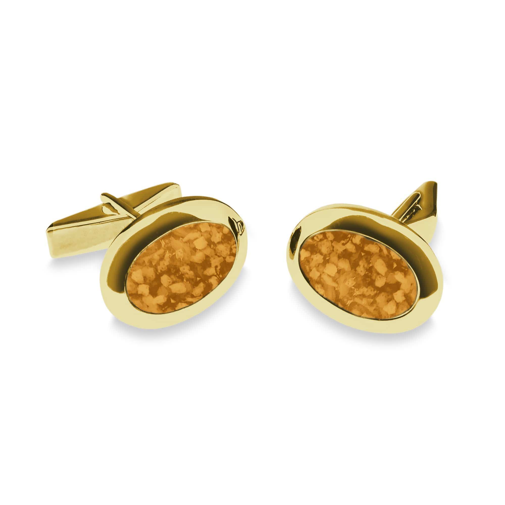 EverWith Gents Oval Memorial Ashes Cufflinks 9k Yellow Gold Orange
