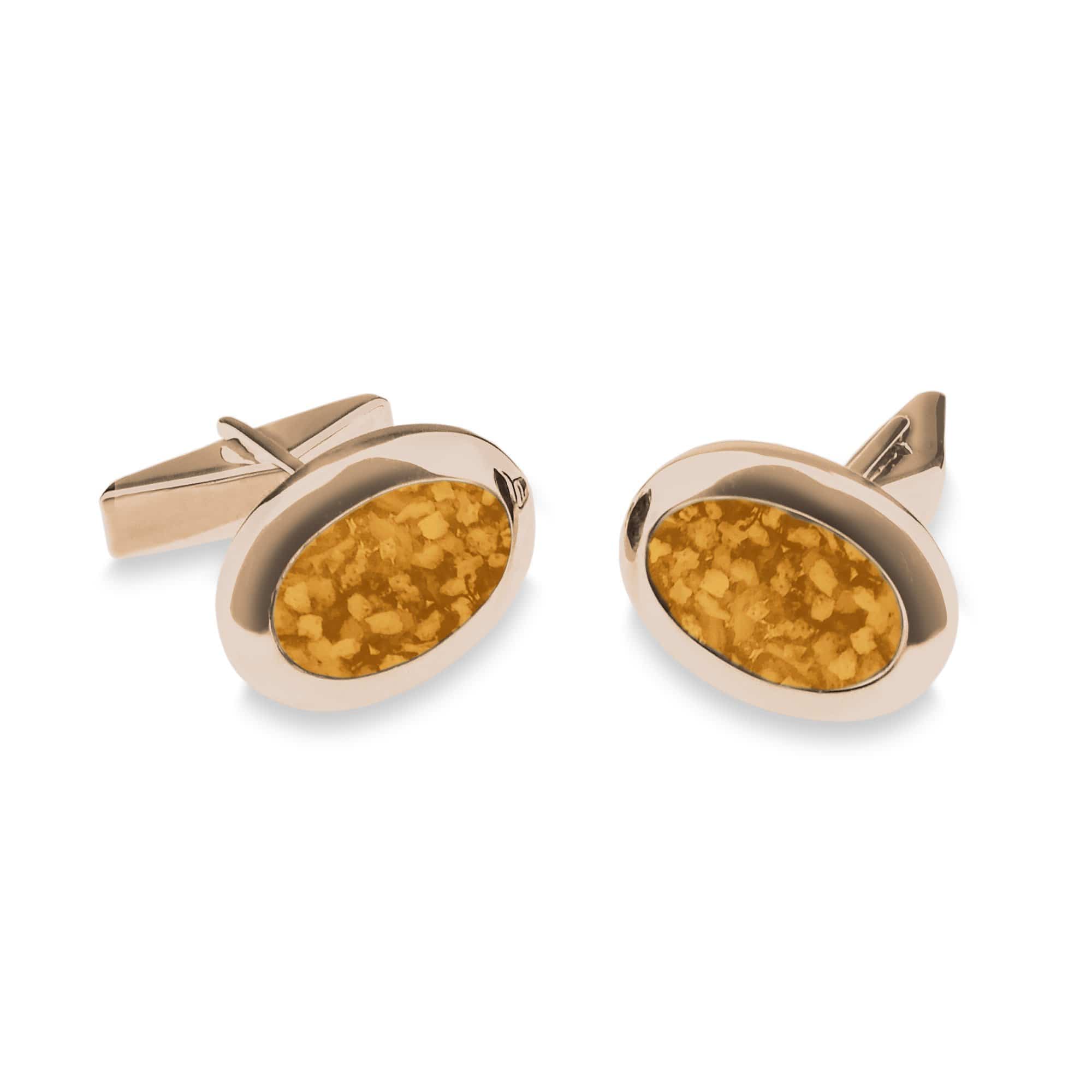 EverWith Gents Oval Memorial Ashes Cufflinks 9k Rose Gold Orange