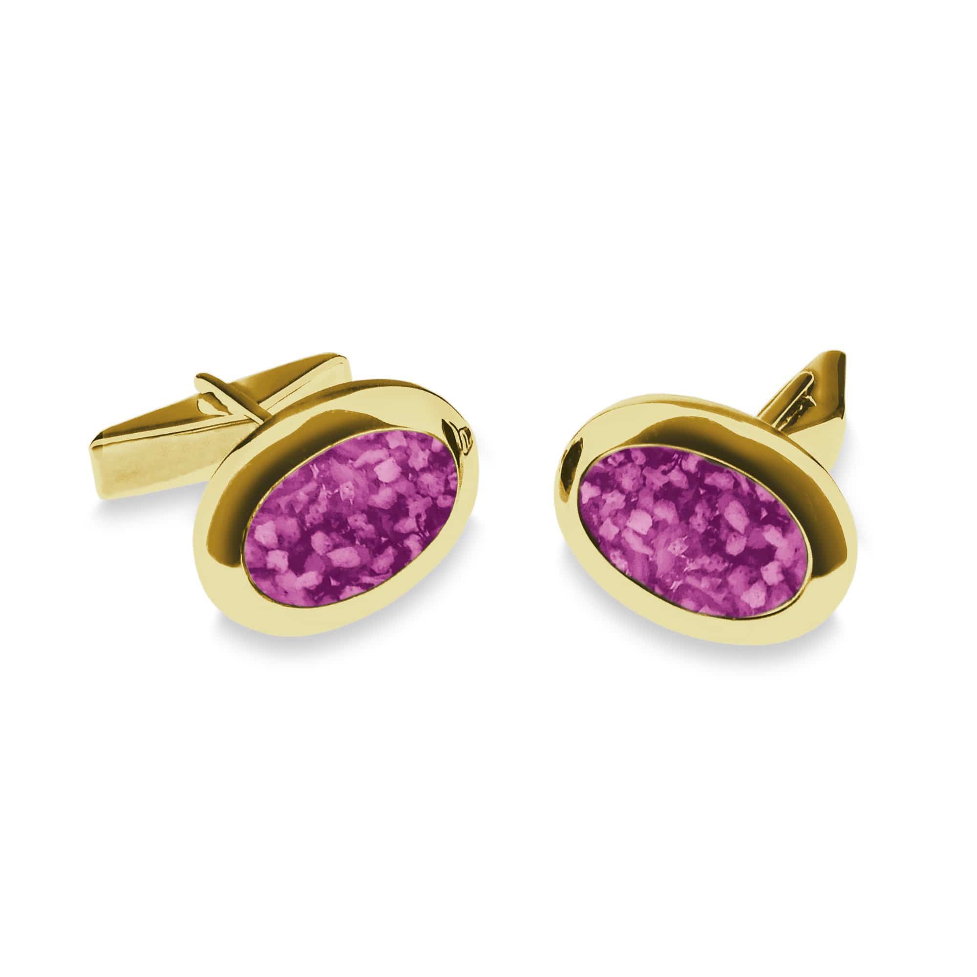 EverWith Gents Oval Memorial Ashes Cufflinks 9k Yellow Gold Pink