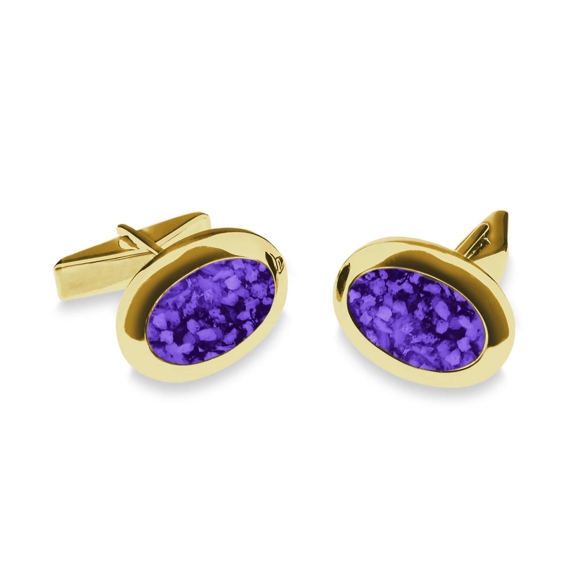 EverWith Gents Oval Memorial Ashes Cufflinks 9k Yellow Gold Purple