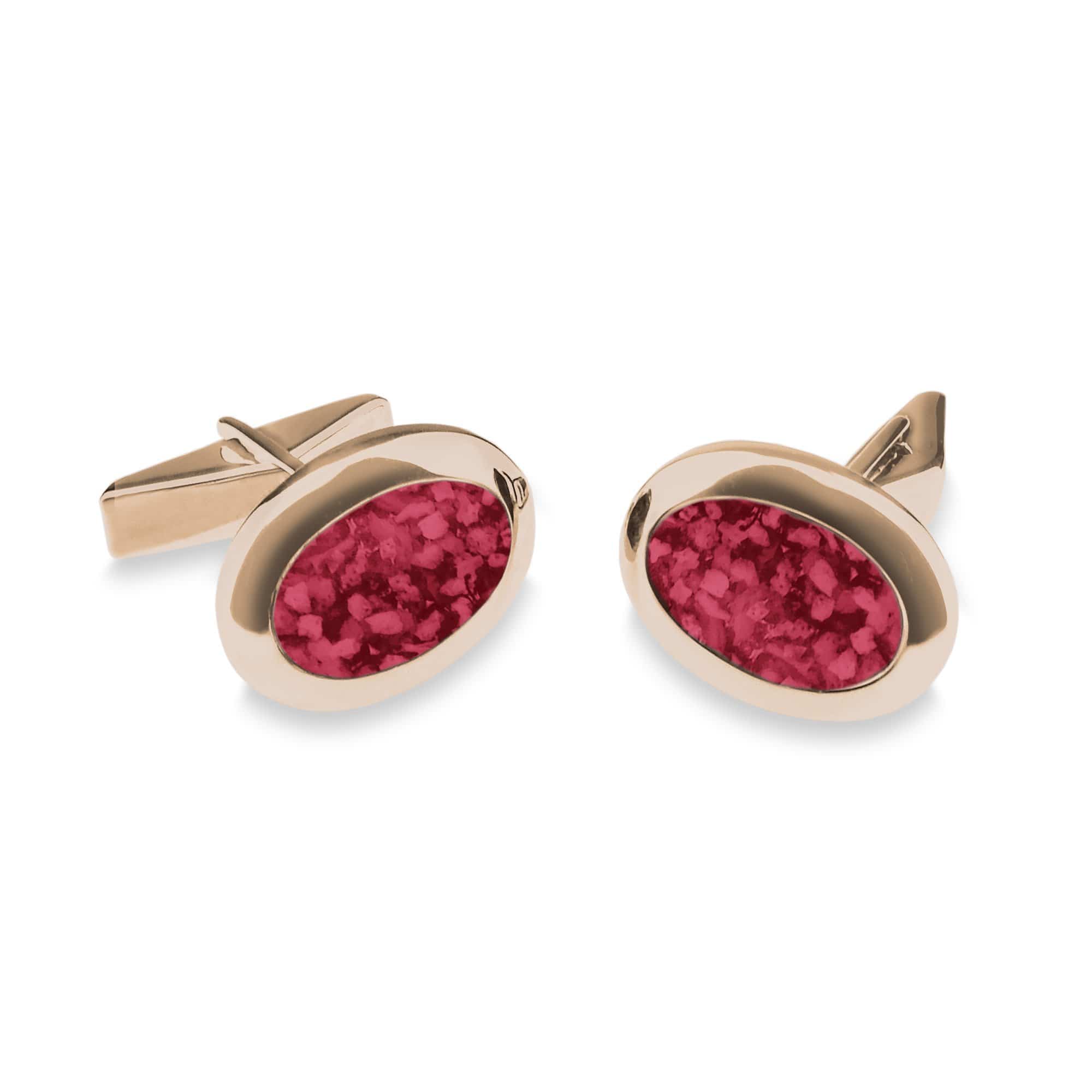 EverWith Gents Oval Memorial Ashes Cufflinks 9k Rose Gold Red