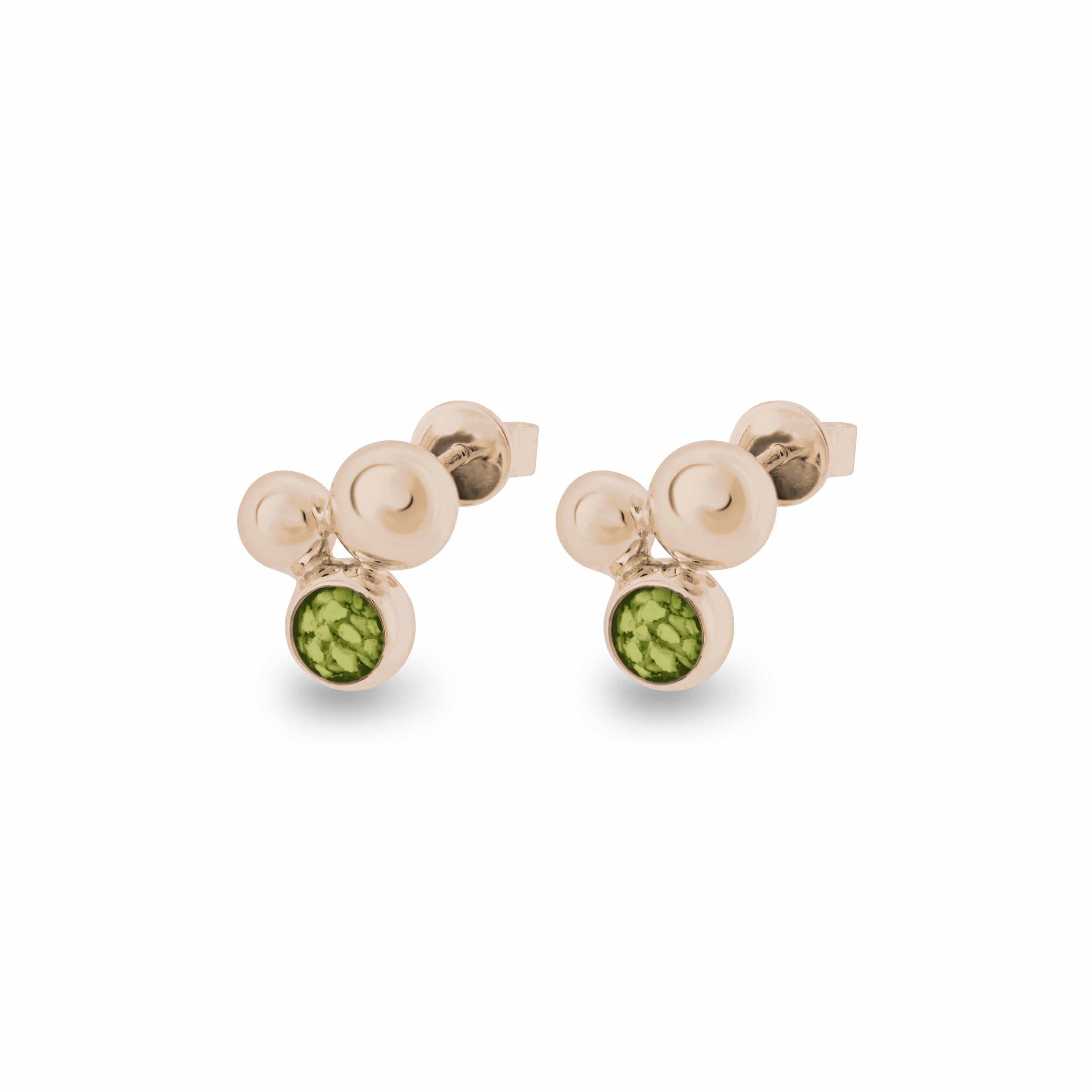 EverWith Ladies Rondure Array Memorial Ashes Earrings 9k Rose Gold Green
