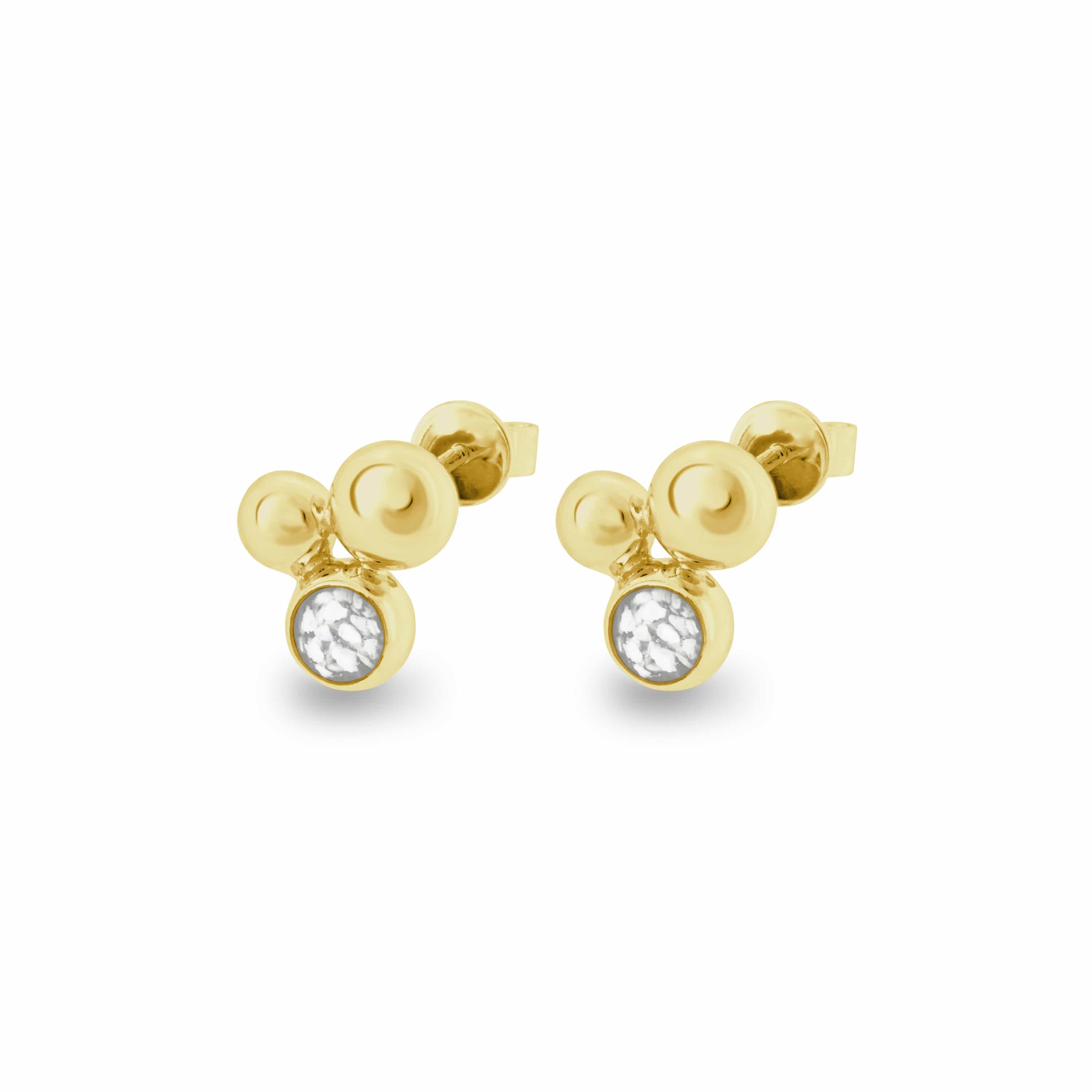 EverWith Ladies Rondure Array Memorial Ashes Earrings 9k Yellow Gold White