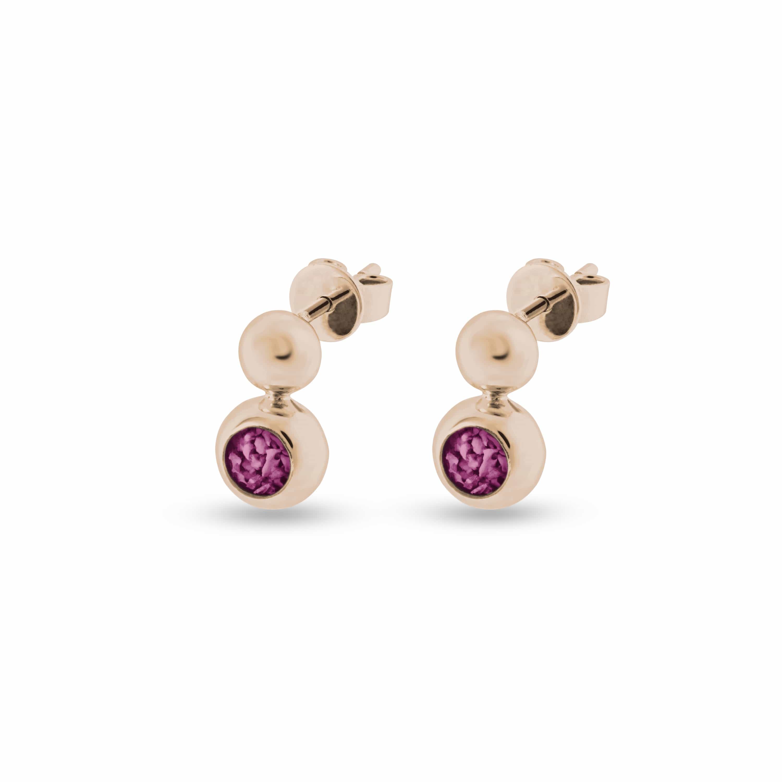 EverWith Ladies Rondure Drop Memorial Ashes Earrings 9k Rose Gold Violet