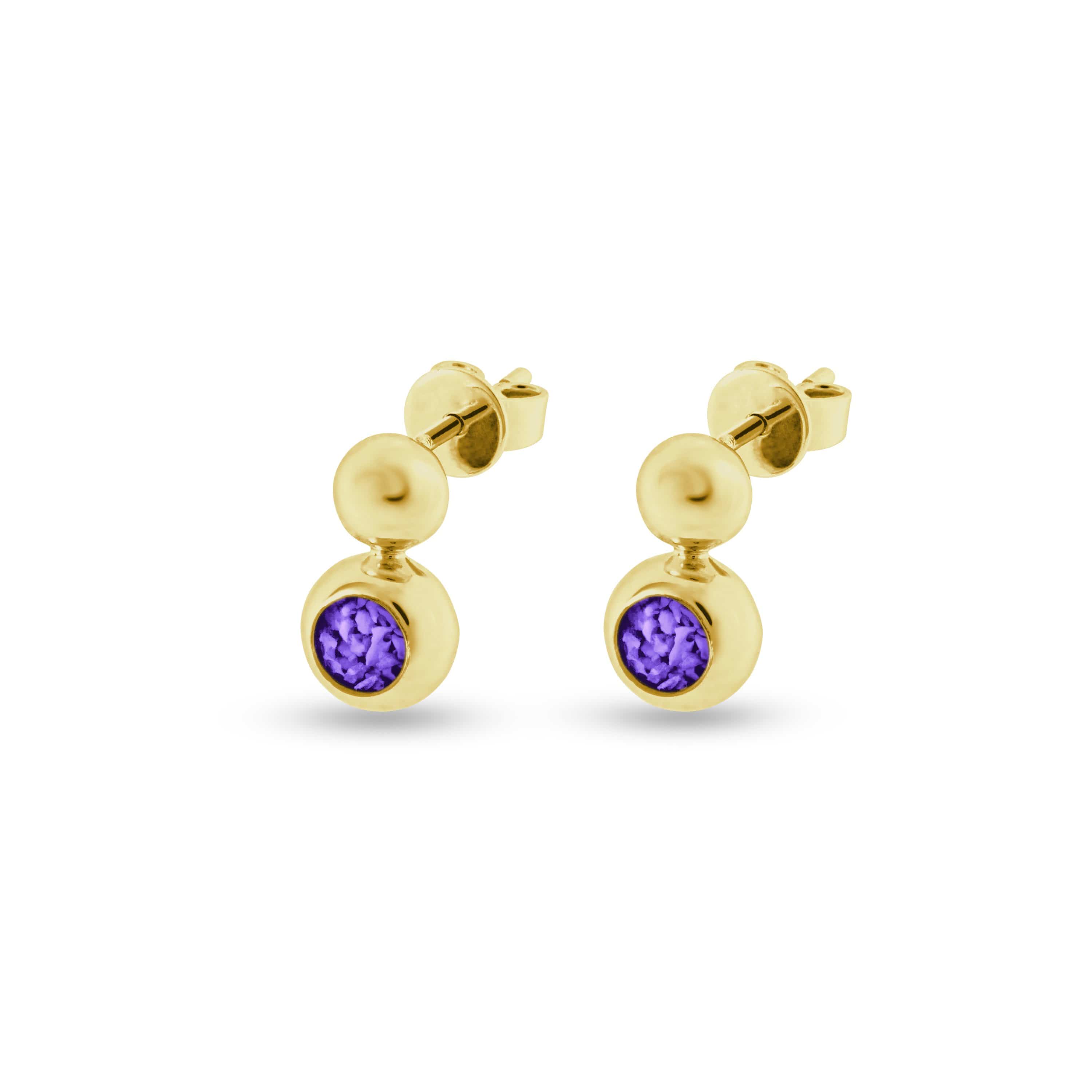 EverWith Ladies Rondure Drop Memorial Ashes Earrings 9k Yellow Gold Purple