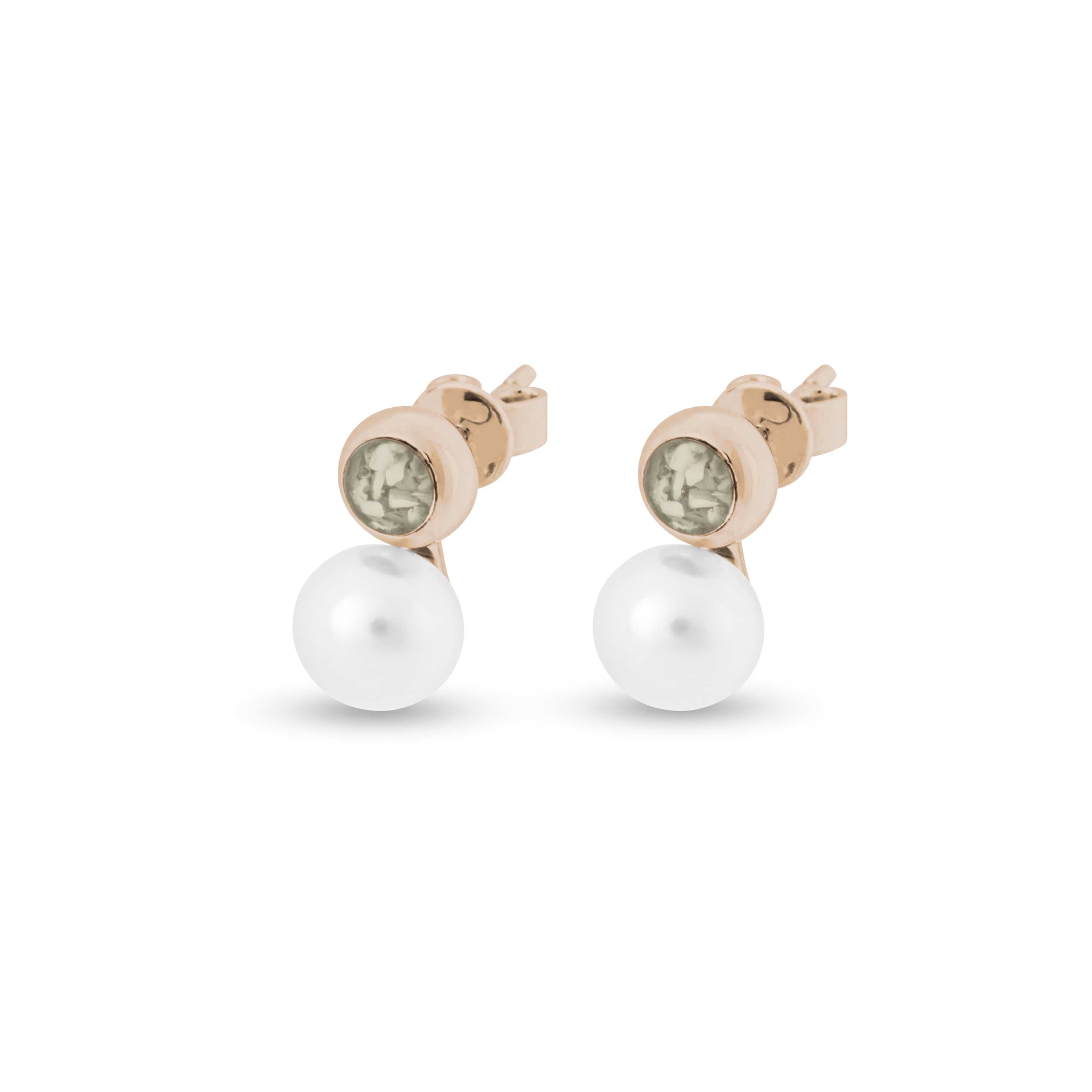 EverWith Ladies Rondure Pearl Memorial Ashes Earrings 9k Rose Gold Transparent