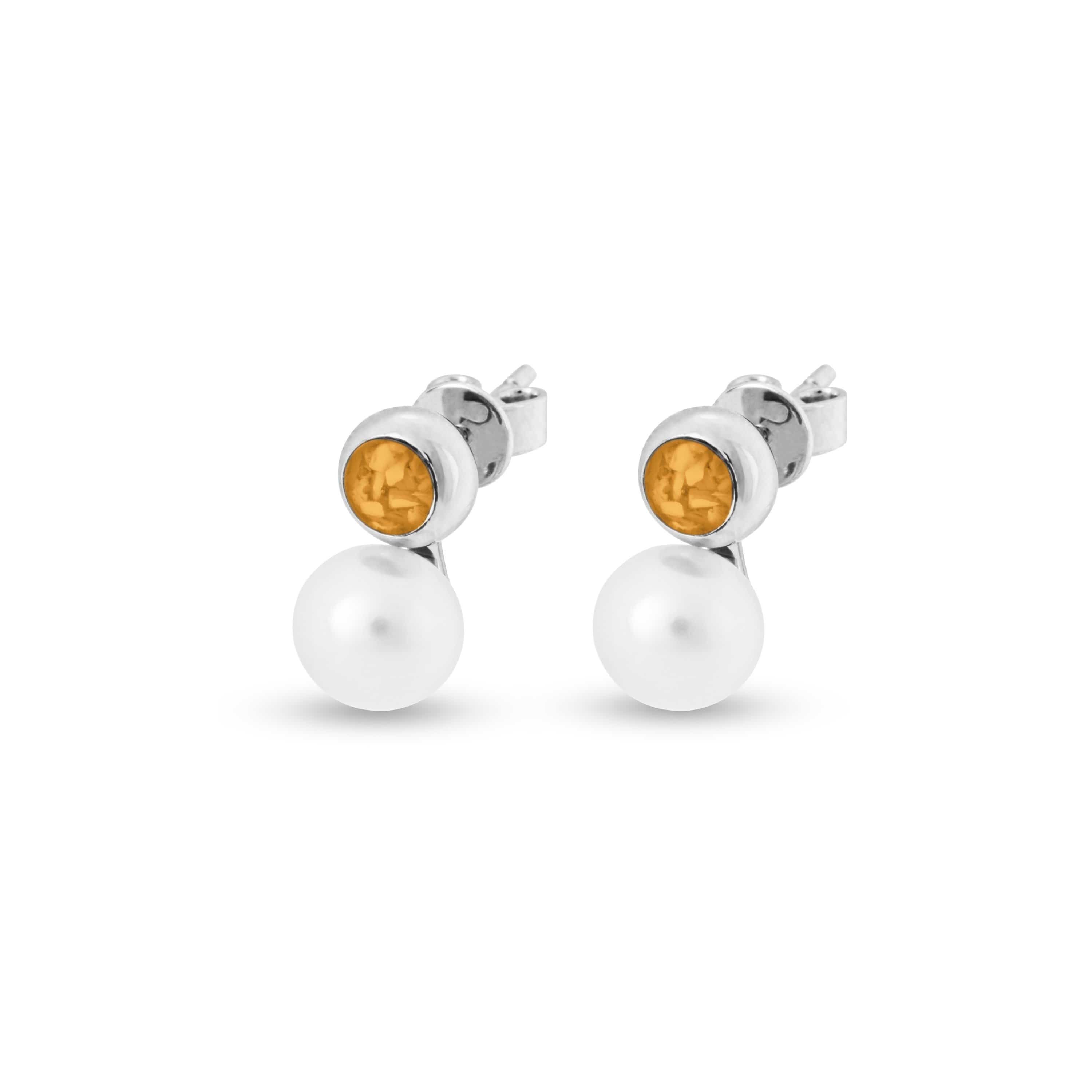 EverWith Ladies Rondure Pearl Memorial Ashes Earrings Orange