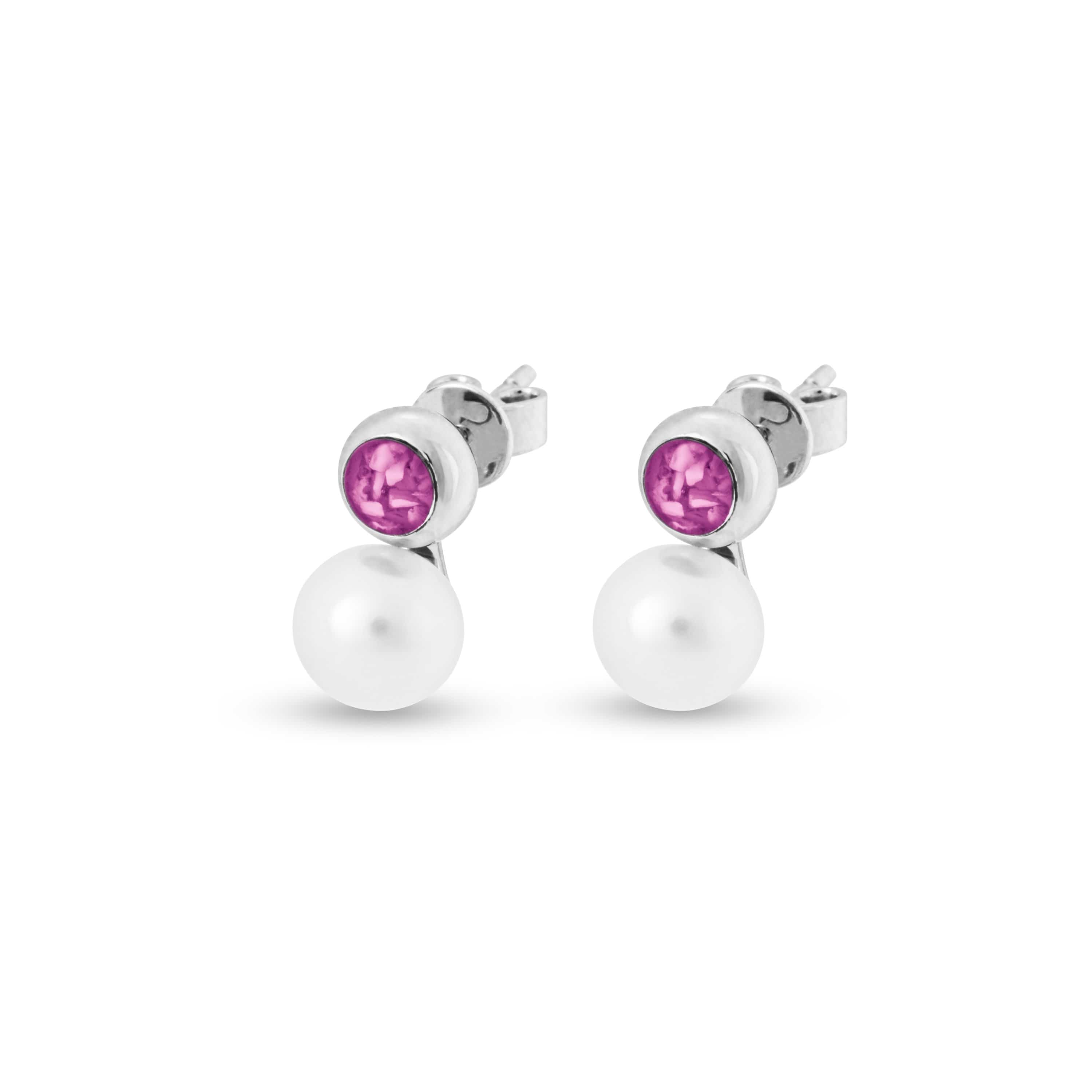 EverWith Ladies Rondure Pearl Memorial Ashes Earrings Pink