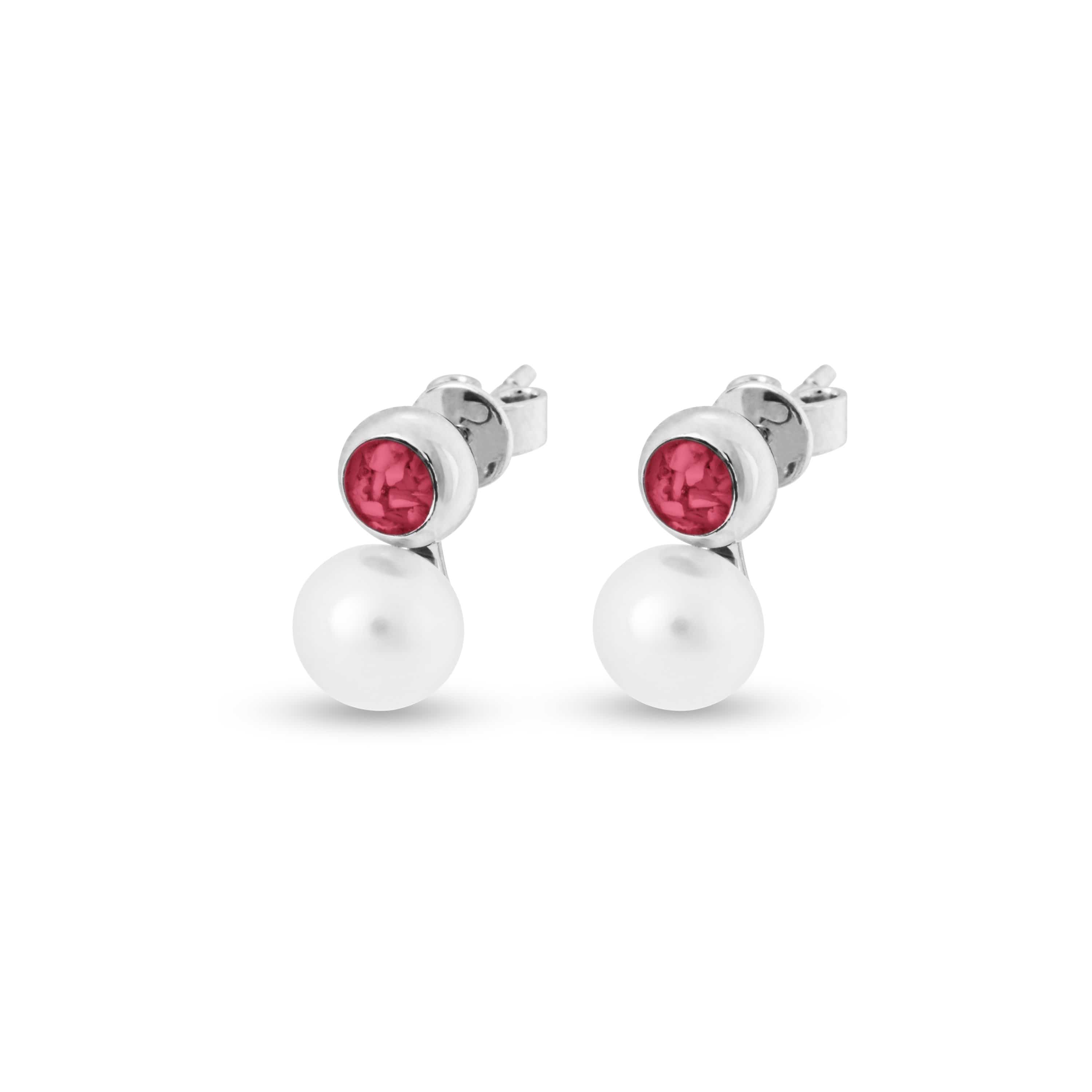 EverWith Ladies Rondure Pearl Memorial Ashes Earrings Red