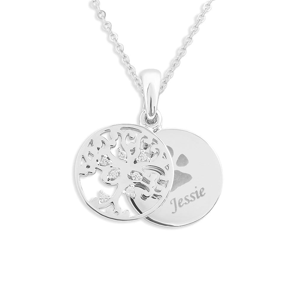 EverWith Engraved Small Tree of Life Pawprint Memorial Pendant with Fine Crystal