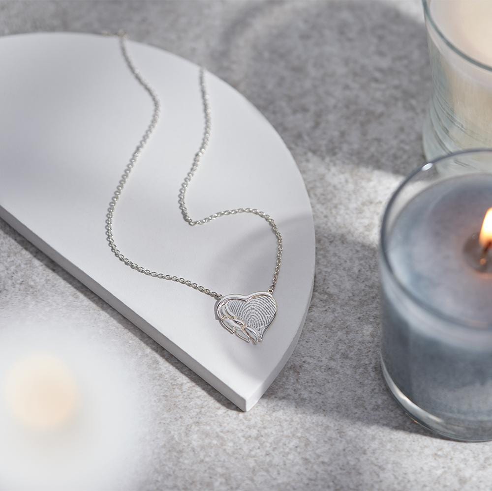EverWith Engraved Winged Heart Fingerprint Memorial Necklace