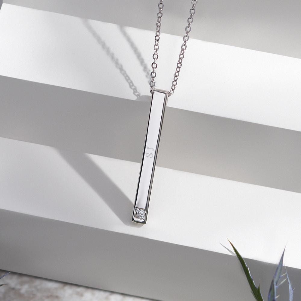 EverWith Engraved Long Bar Memorial Standard Engraving Pendant With Fine Crystal