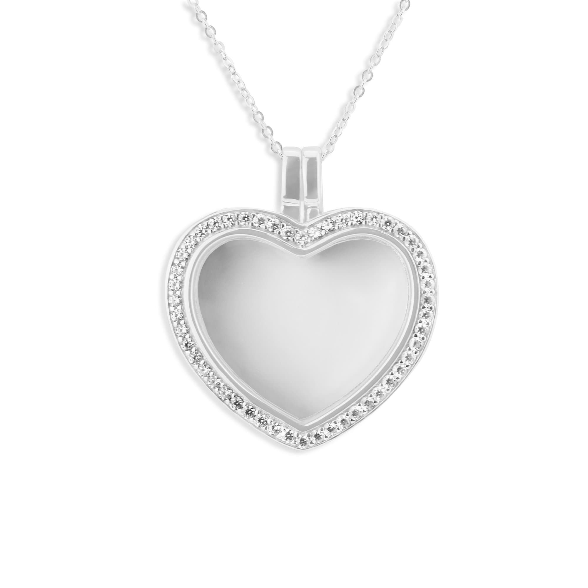 EverWith Large Heart Glass Locket Sterling Silver Cremation Ashes Locket With Fine Crystals 9k White Gold