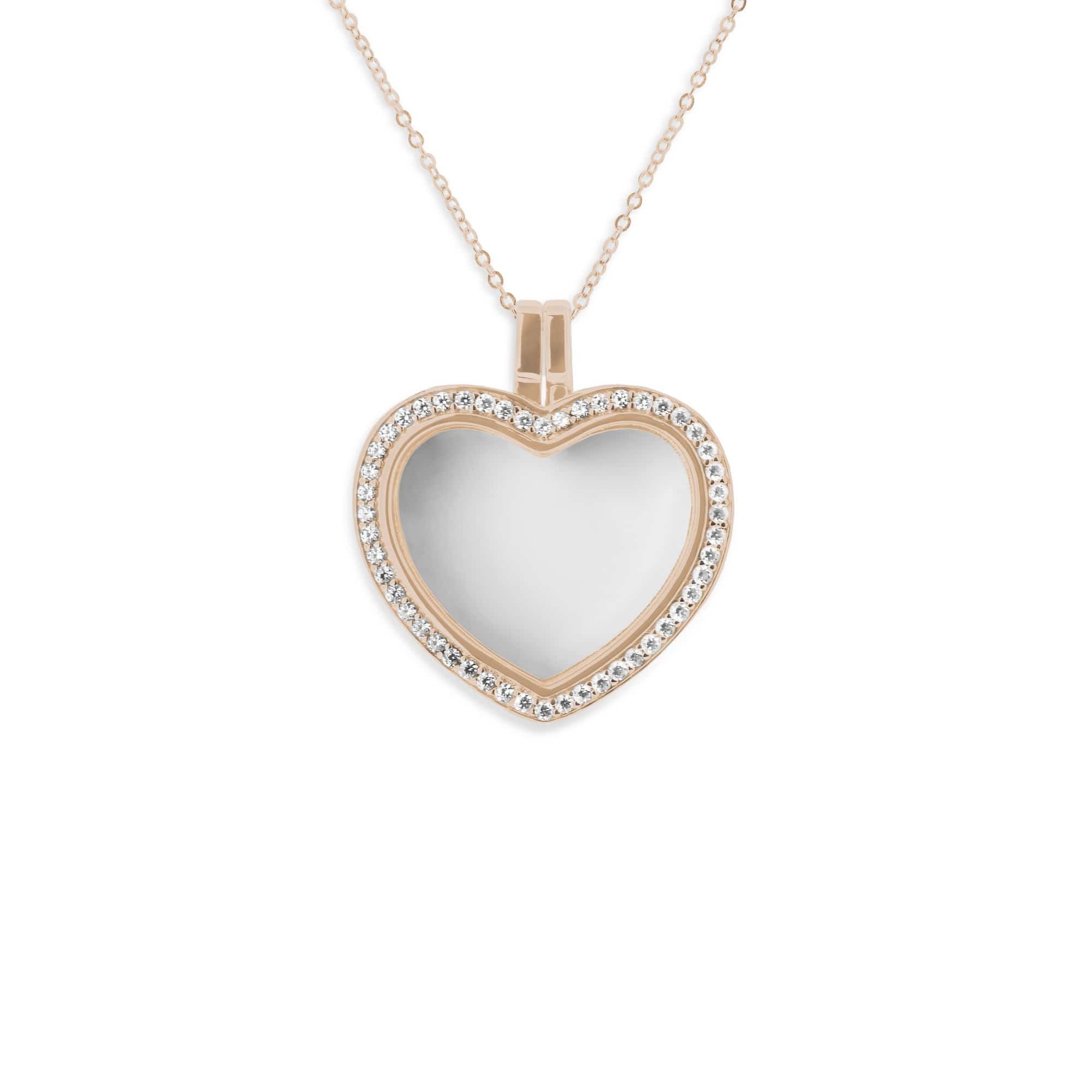 EverWith Small Heart Glass Locket Sterling Silver Memorial Ashes Locket With Fine Crystals 9k Rose Gold