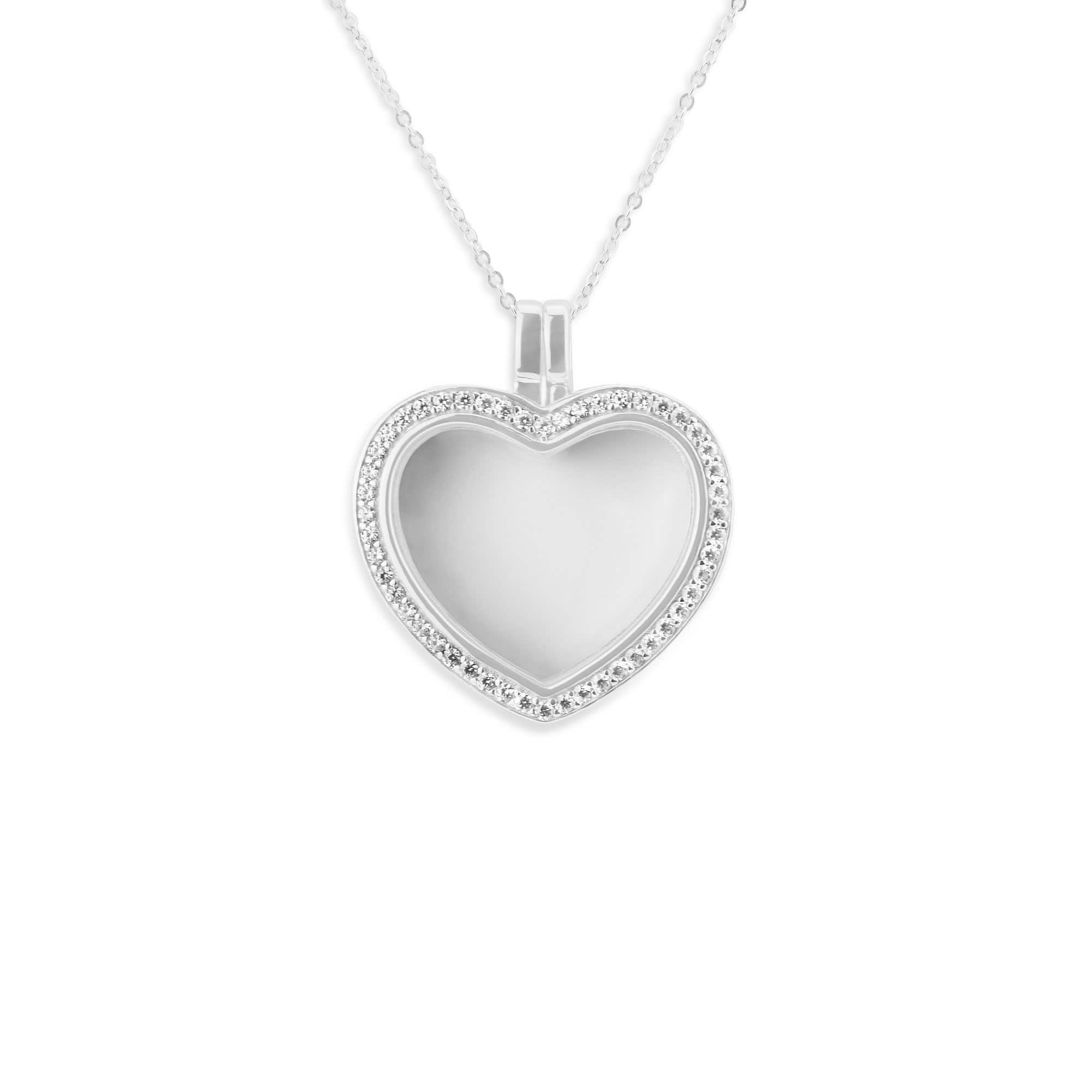 EverWith Small Heart Glass Locket Sterling Silver Memorial Ashes Locket With Fine Crystals 9k White Gold