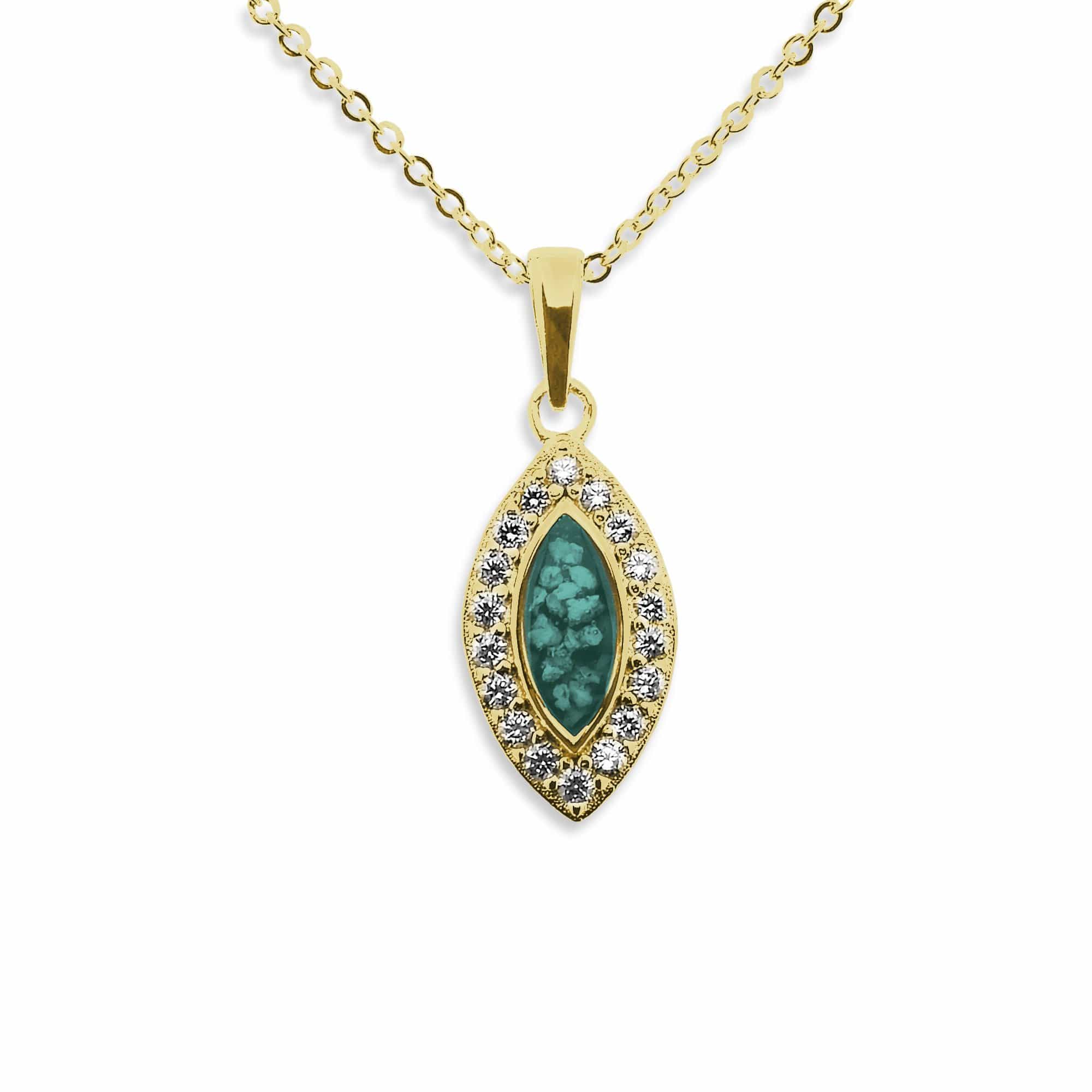 EverWith Ladies Marquise Memorial Ashes Pendant with Fine Crystals 9k Yellow Gold Aqua