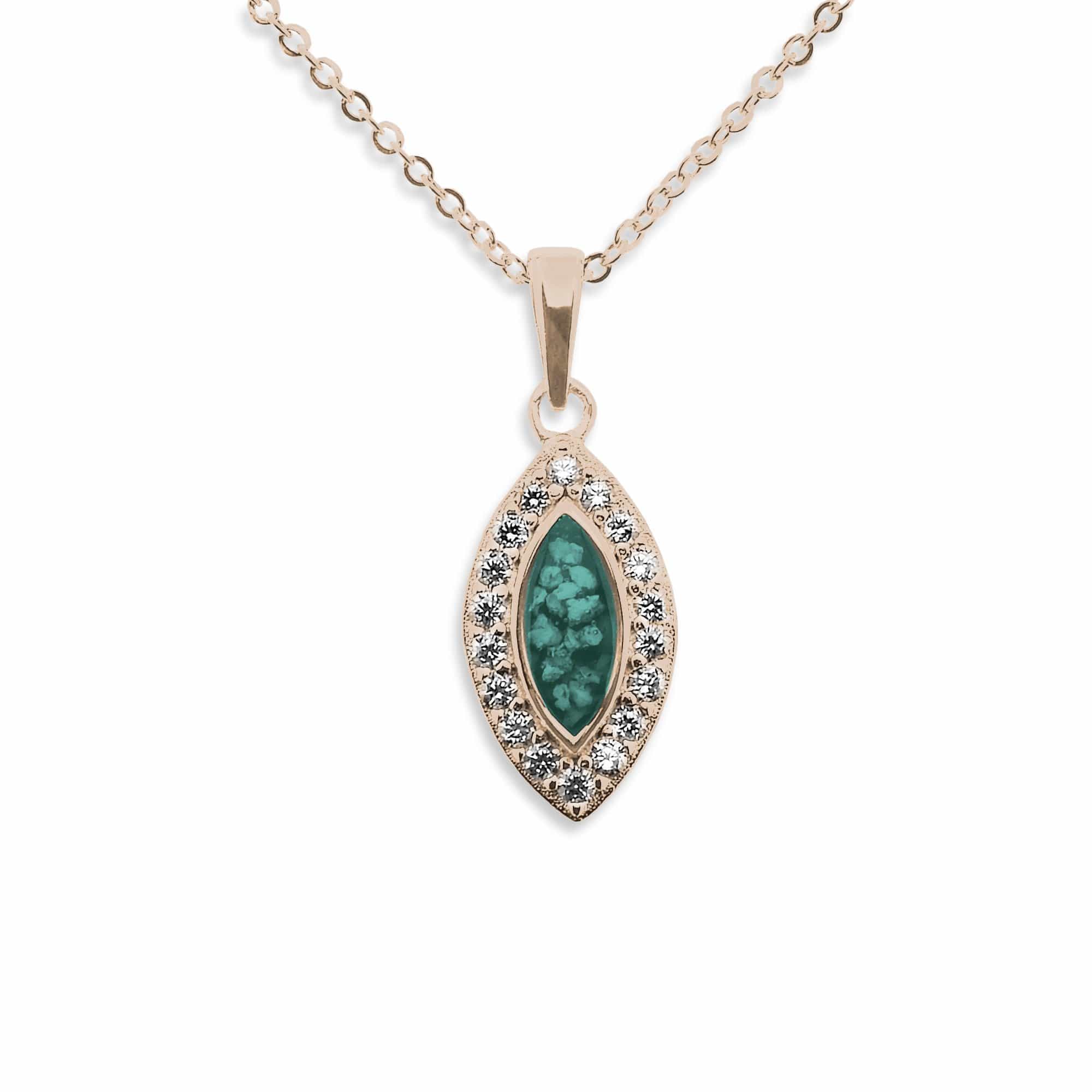 EverWith Ladies Marquise Memorial Ashes Pendant with Fine Crystals 9k Rose Gold Aqua