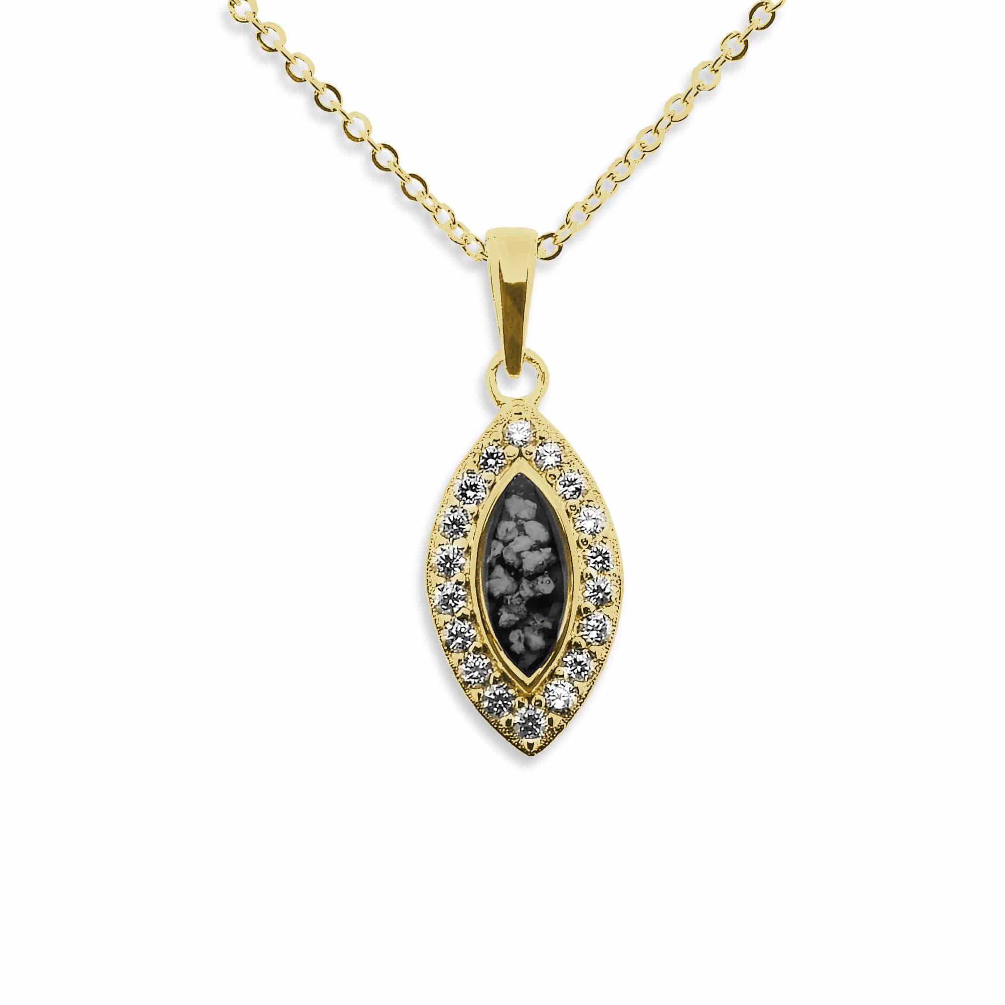 EverWith Ladies Marquise Memorial Ashes Pendant with Fine Crystals 9k Yellow Gold Black
