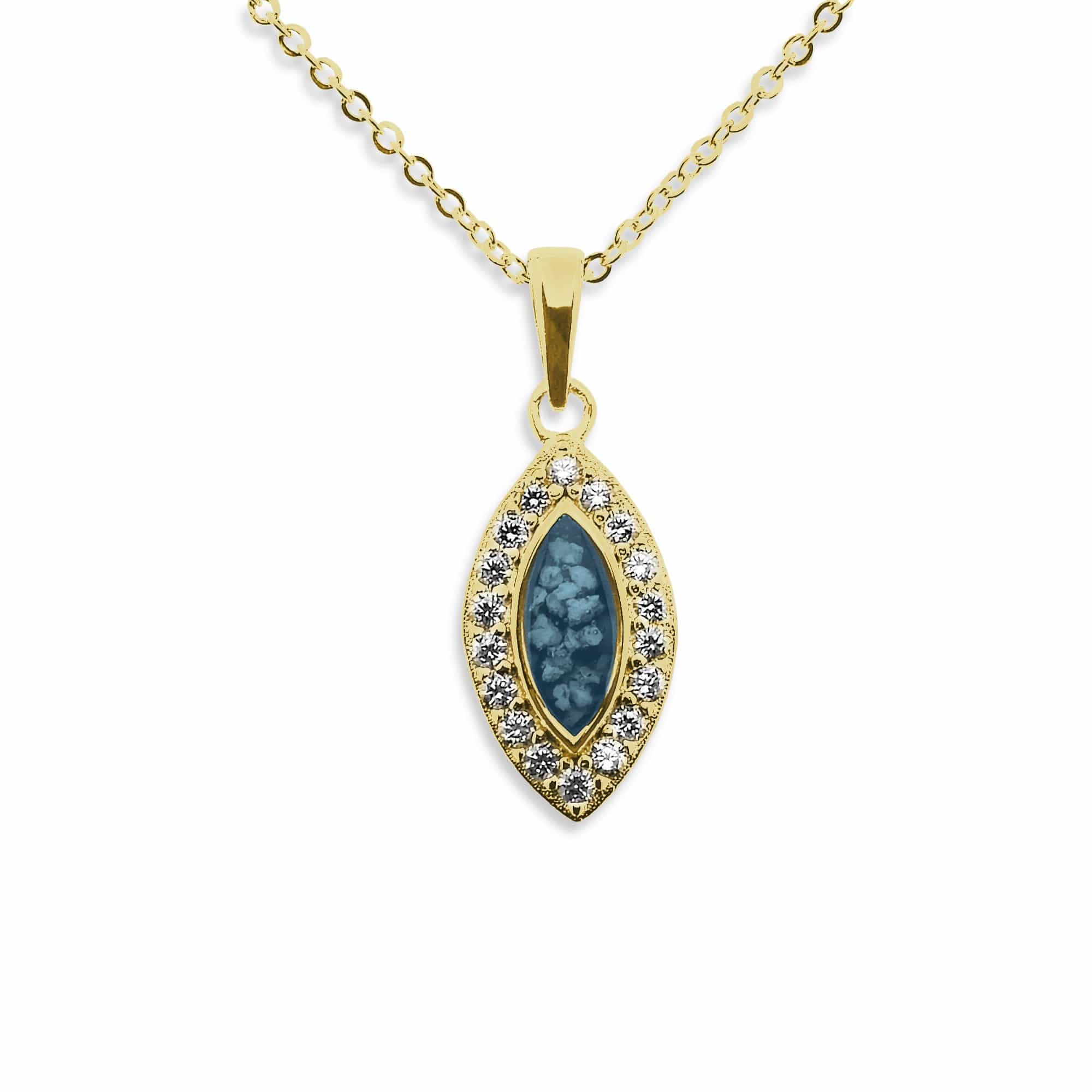 EverWith Ladies Marquise Memorial Ashes Pendant with Fine Crystals 9k Yellow Gold Blue