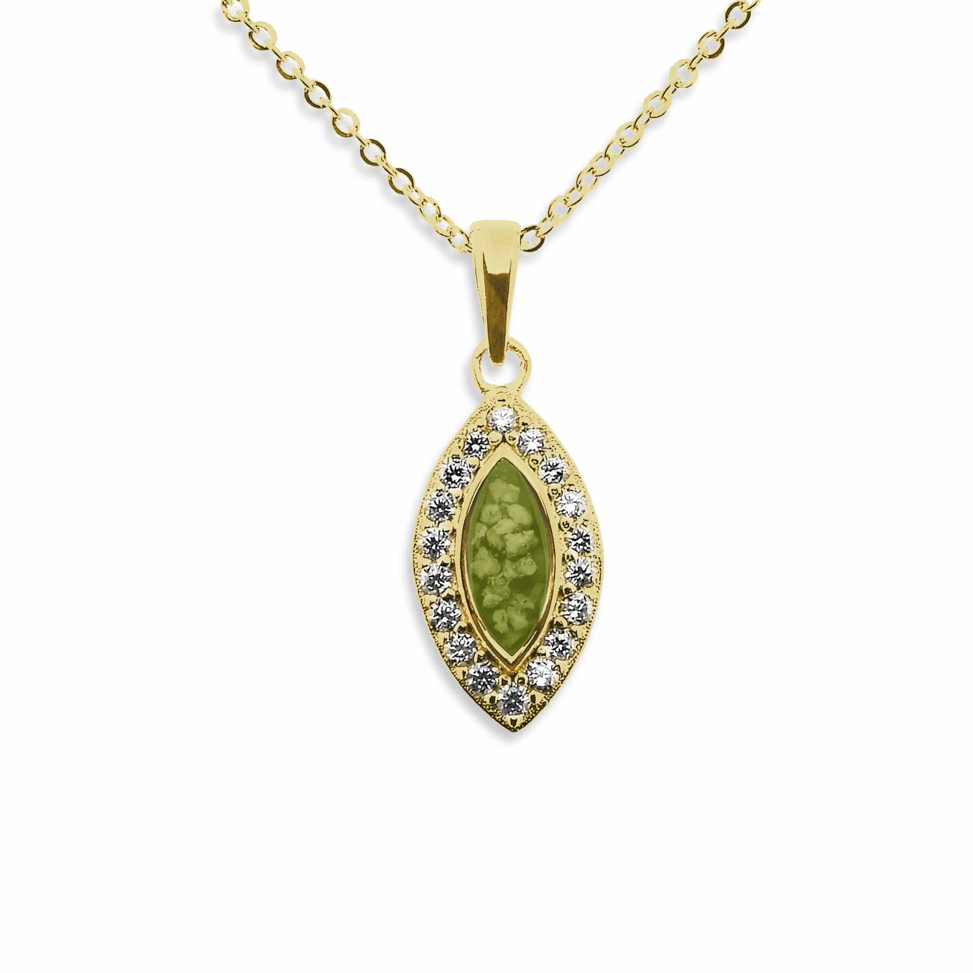 EverWith Ladies Marquise Memorial Ashes Pendant with Fine Crystals 9k Yellow Gold Green