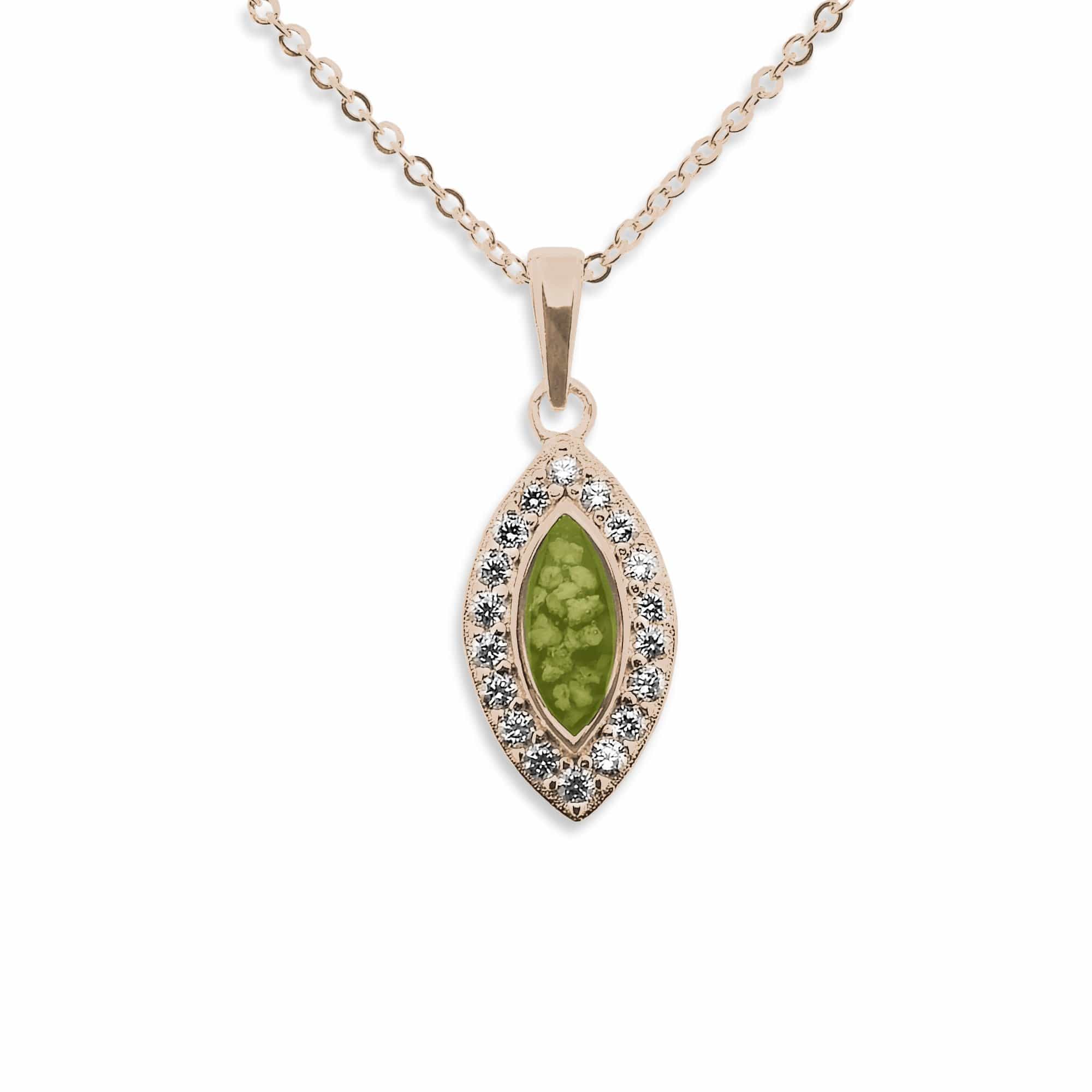 EverWith Ladies Marquise Memorial Ashes Pendant with Fine Crystals 9k Rose Gold Green