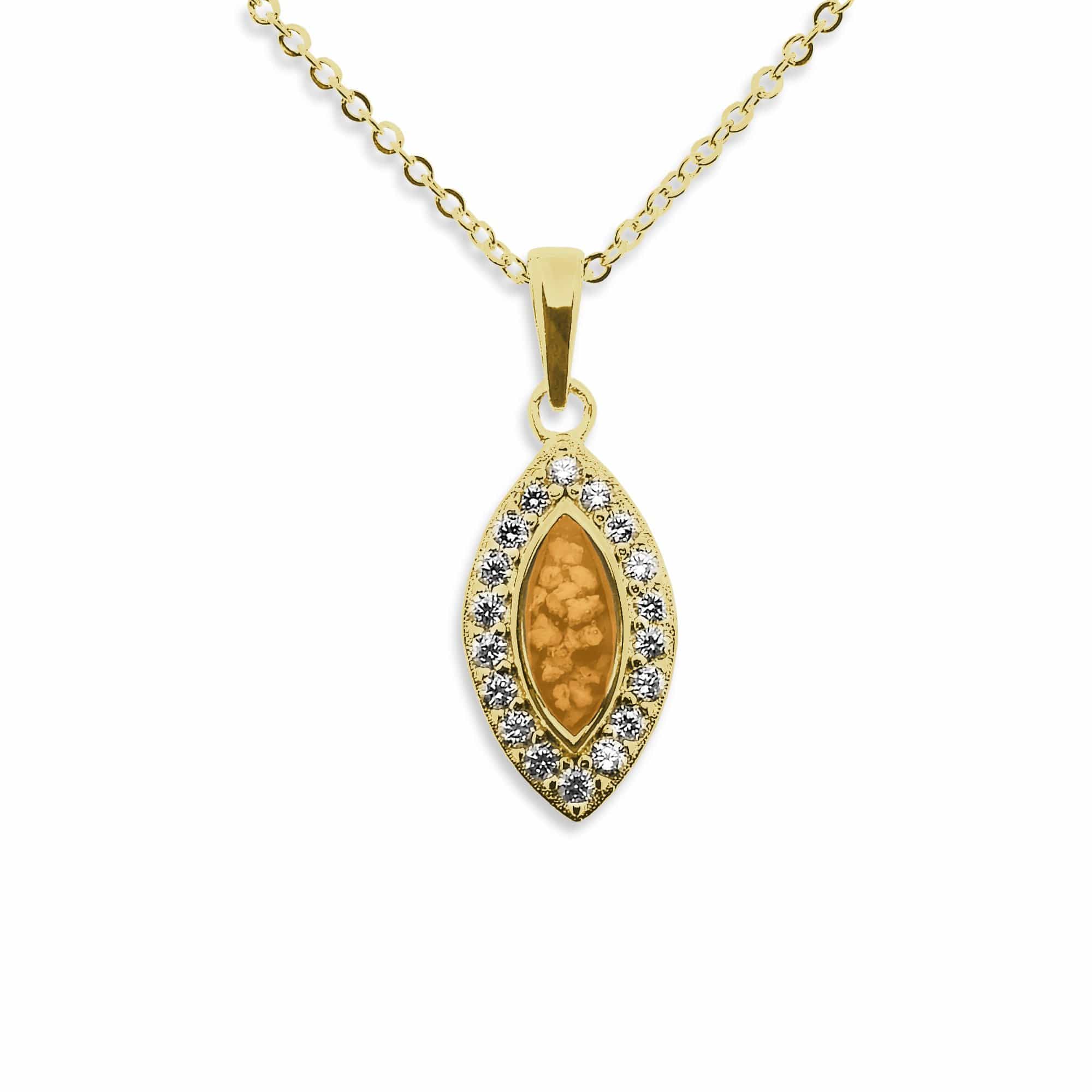 EverWith Ladies Marquise Memorial Ashes Pendant with Fine Crystals 9k Yellow Gold Orange