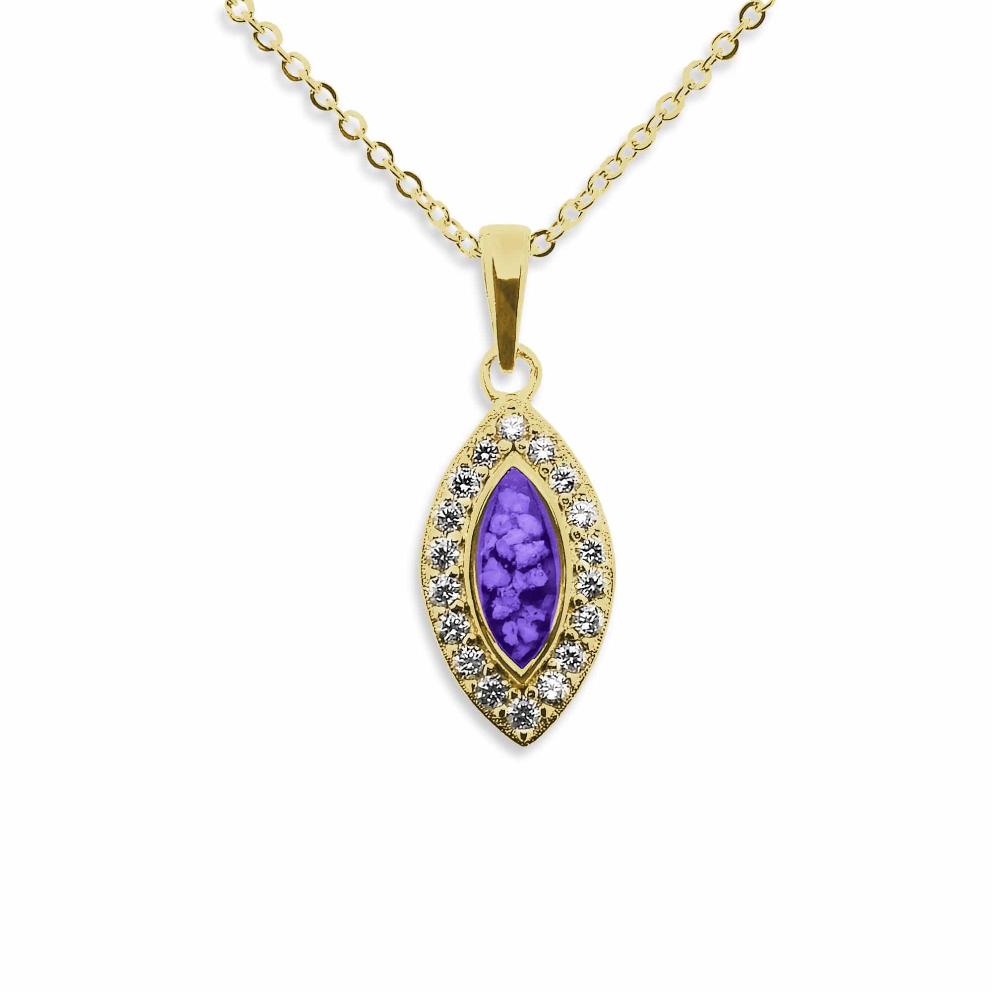 EverWith Ladies Marquise Memorial Ashes Pendant with Fine Crystals 9k Yellow Gold Purple