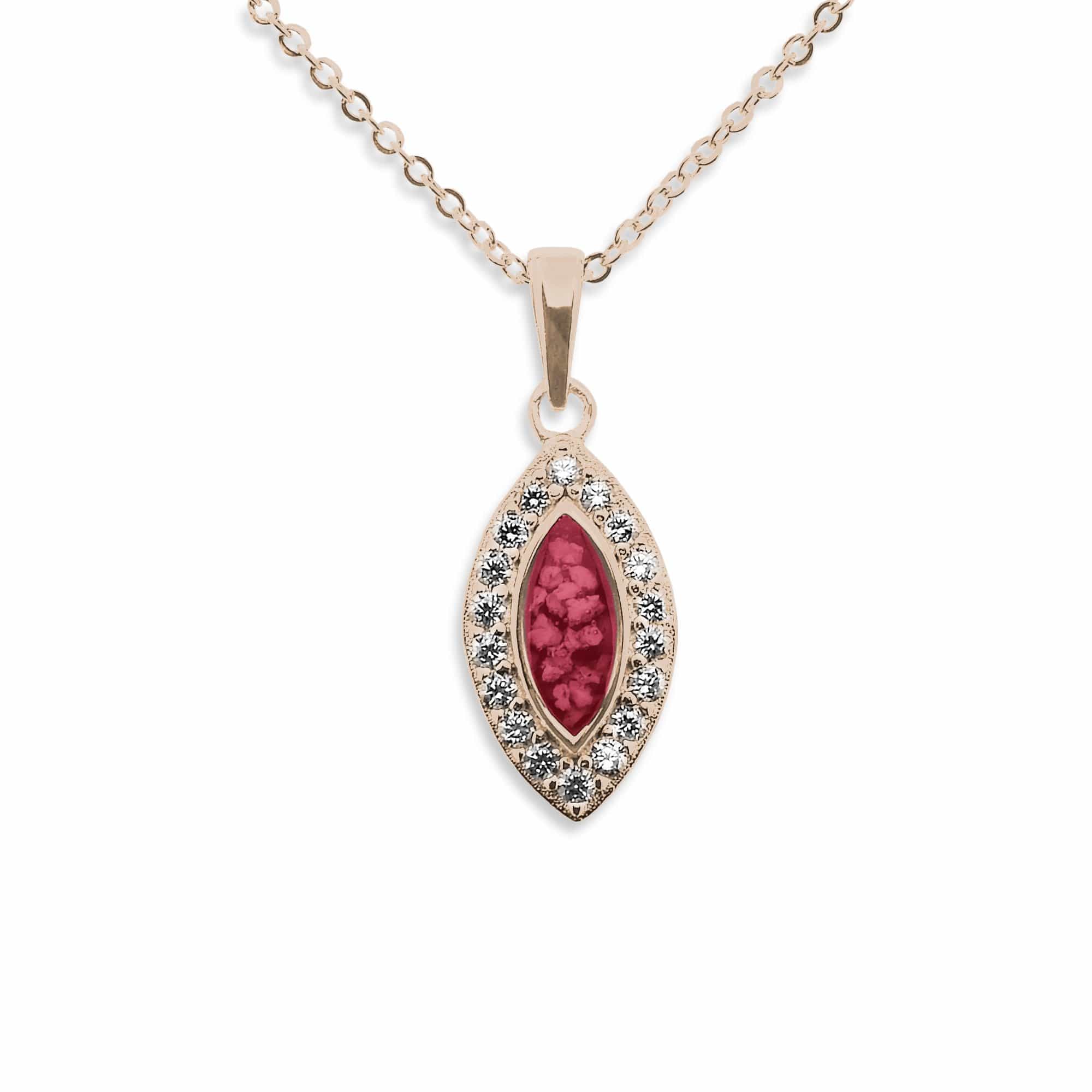 EverWith Ladies Marquise Memorial Ashes Pendant with Fine Crystals 9k Rose Gold Red