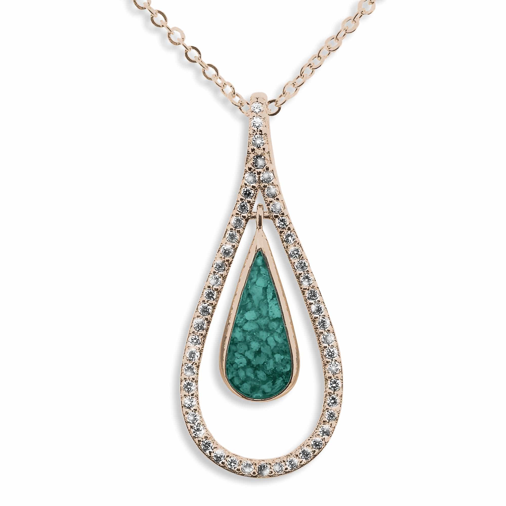 EverWith Ladies Teardrop Memorial Ashes Pendant 9k Rose Gold Aqua