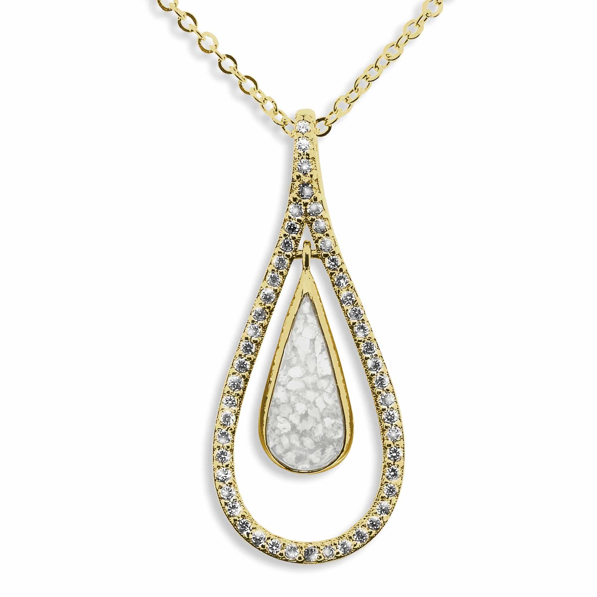 EverWith Ladies Teardrop Memorial Ashes Pendant 9k Yellow Gold White