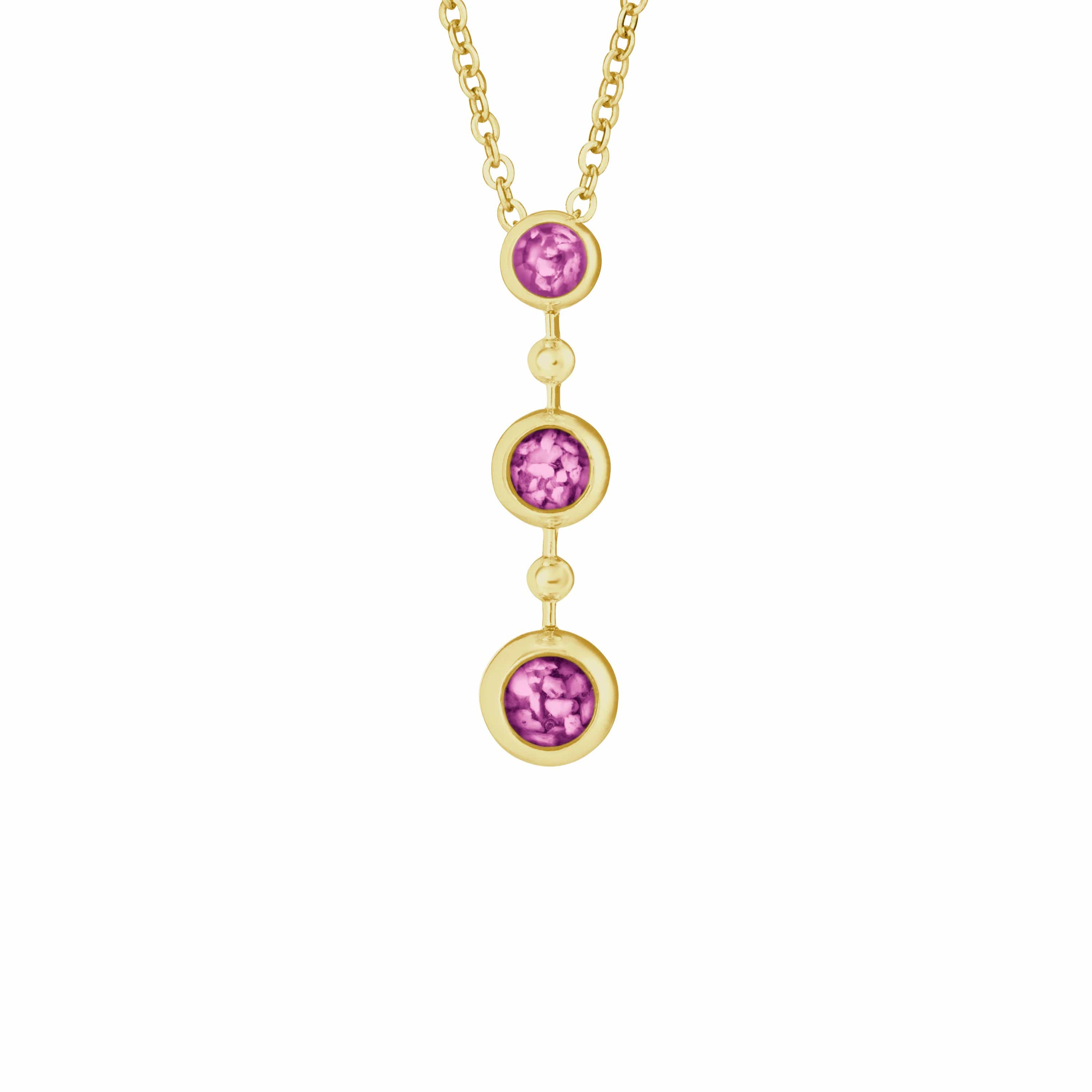 EverWith Ladies Rondure Triple Drop Memorial Ashes Necklace 9k Yellow Gold Pink