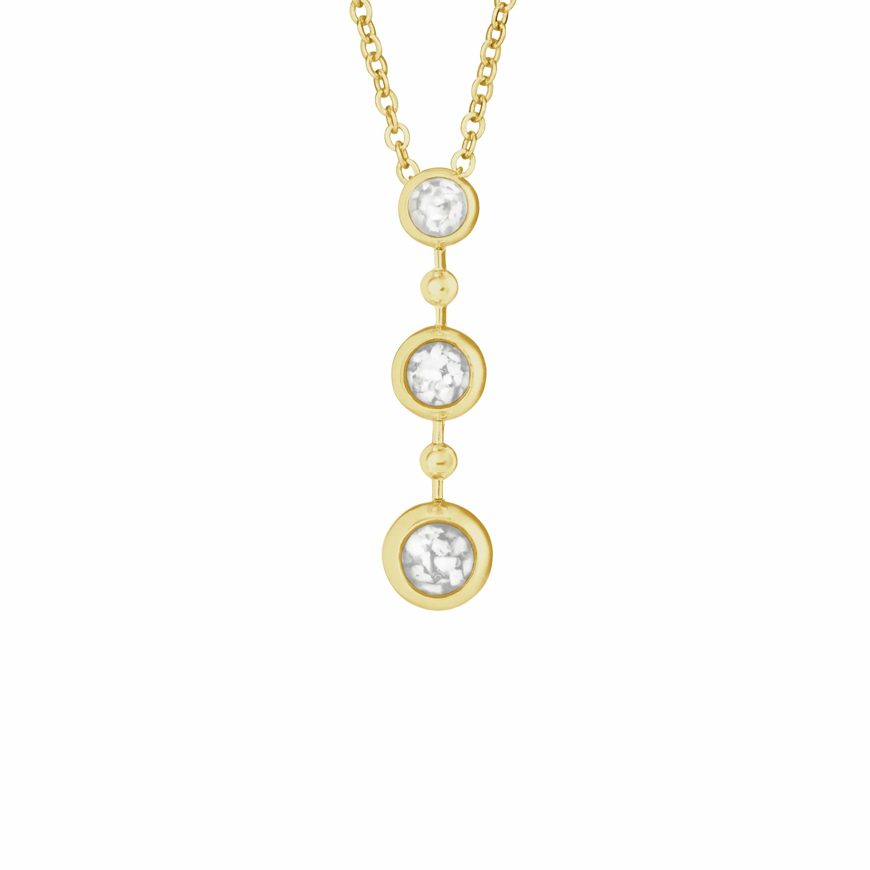 EverWith Ladies Rondure Triple Drop Memorial Ashes Necklace 9k Yellow Gold White