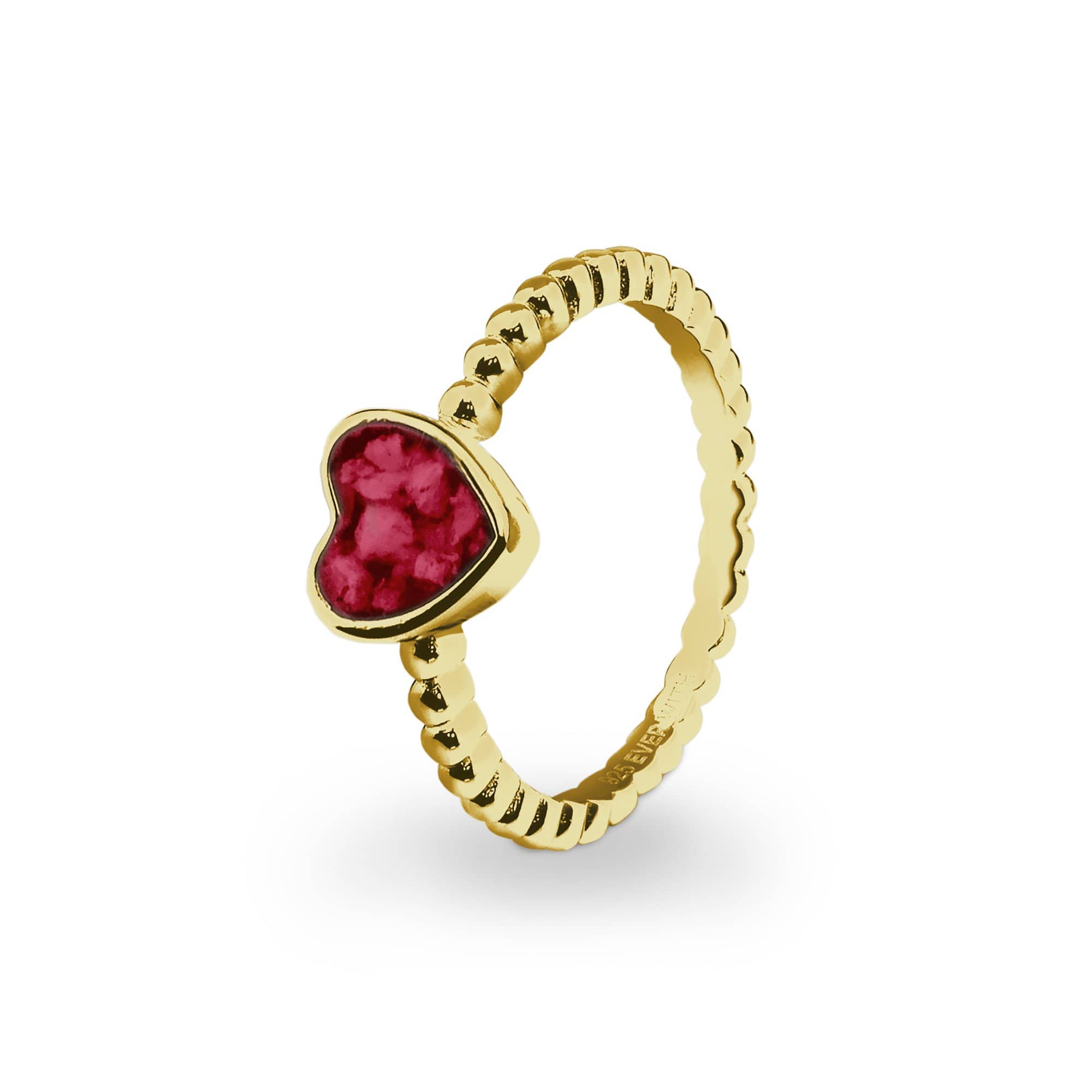 EverWith Ladies Heart Bubble Band Memorial Ashes Ring 9k Yellow Gold Red