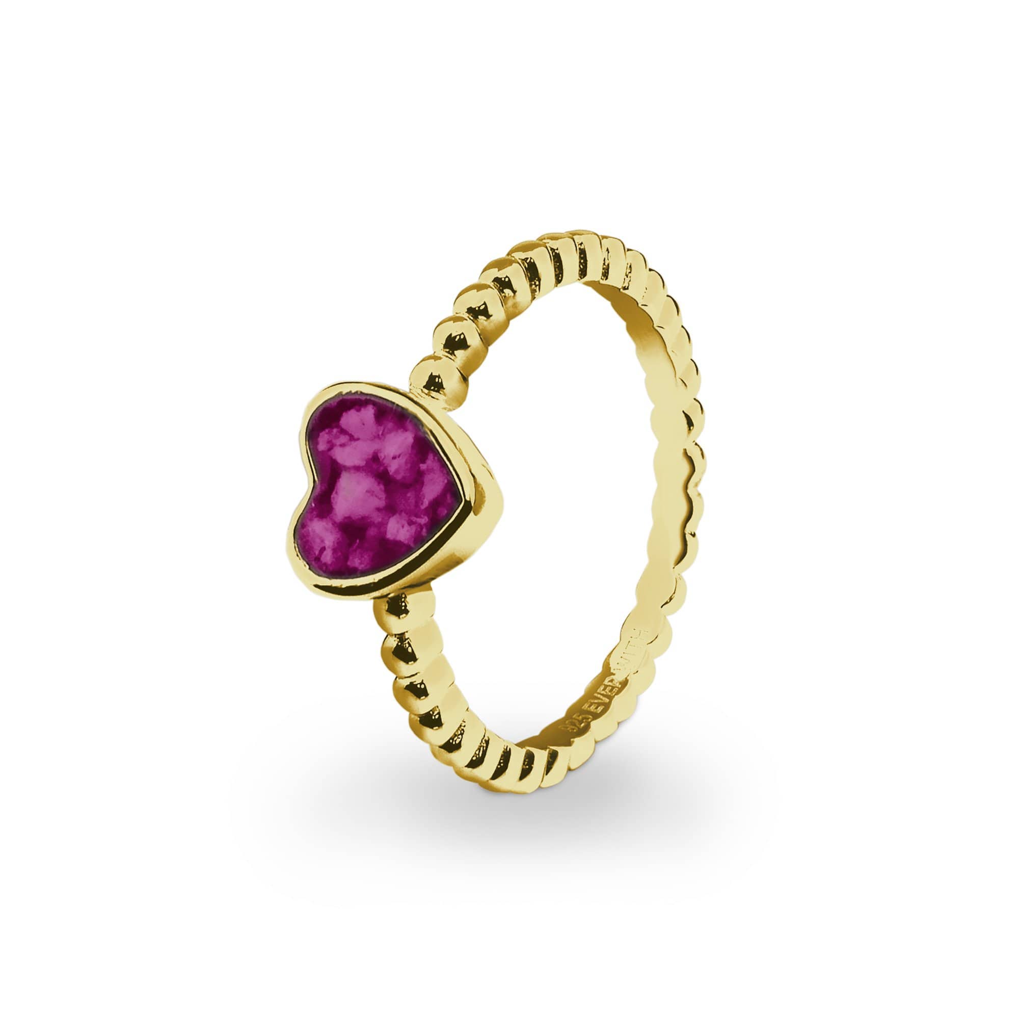 EverWith Ladies Heart Bubble Band Memorial Ashes Ring 9k Yellow Gold Violet