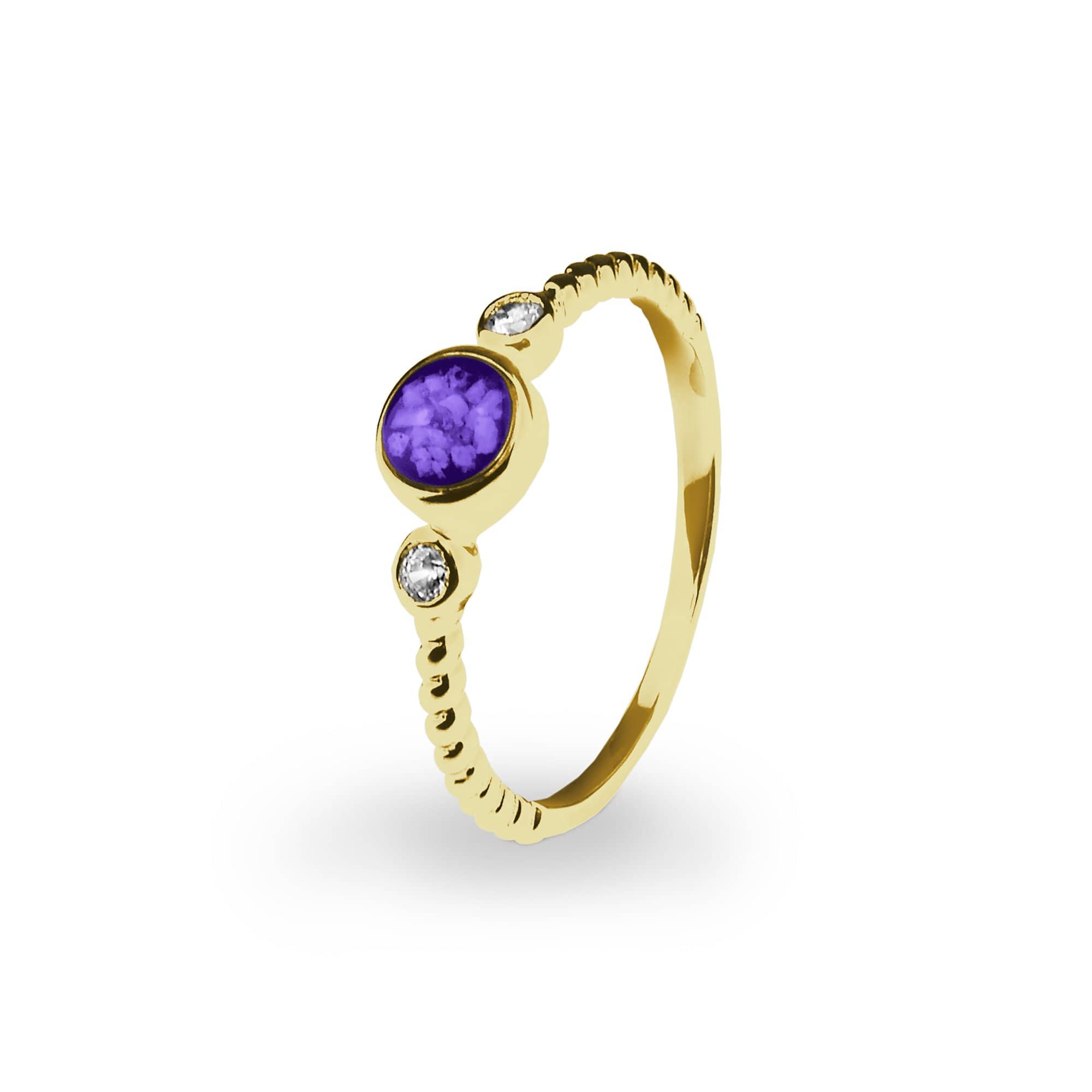EverWith Ladies Peace Memorial Ashes Ring with Fine Crystals 9k Yellow Gold Purple