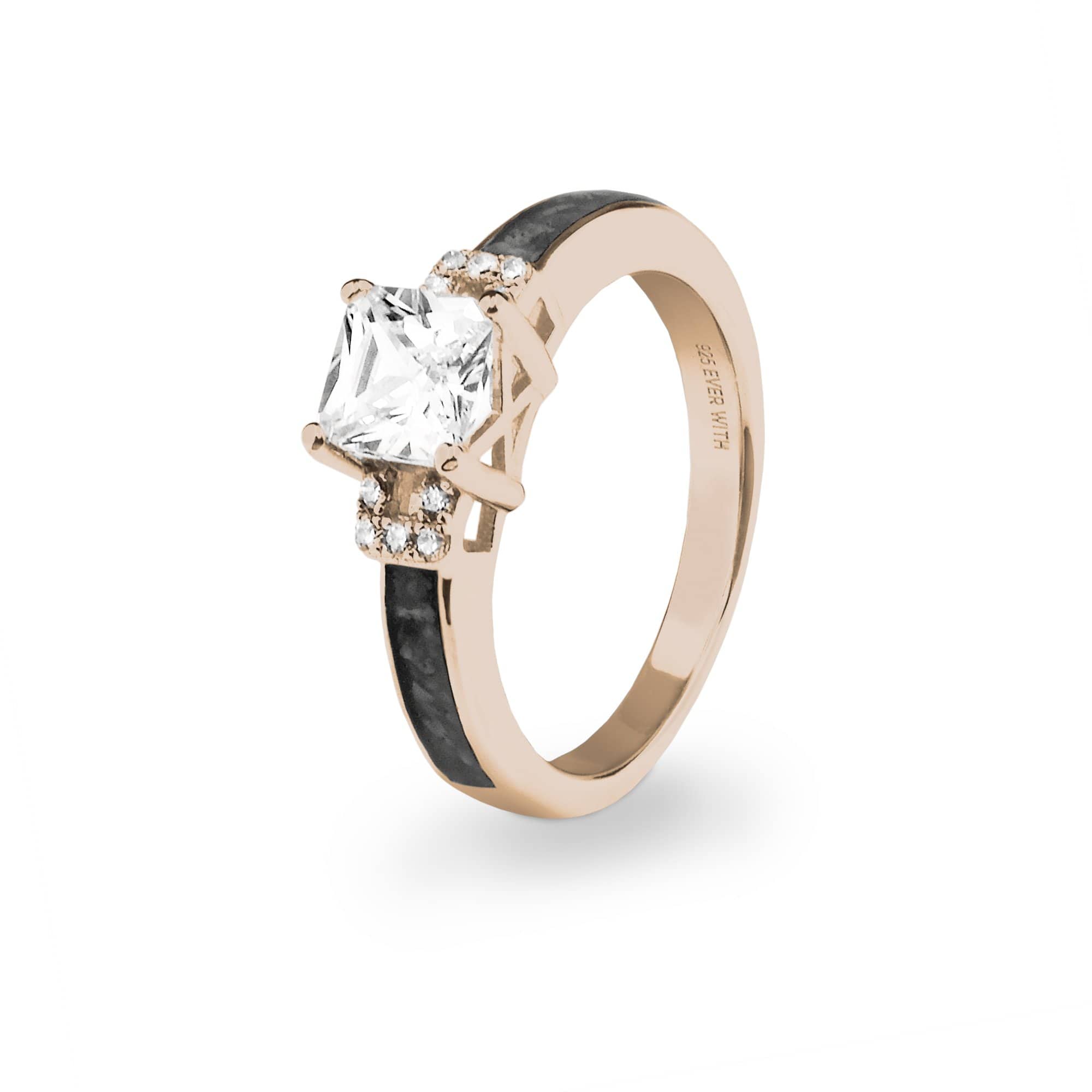 EverWith Ladies Honour Memorial Ashes Ring with Fine Crystals 9k Rose Gold Black