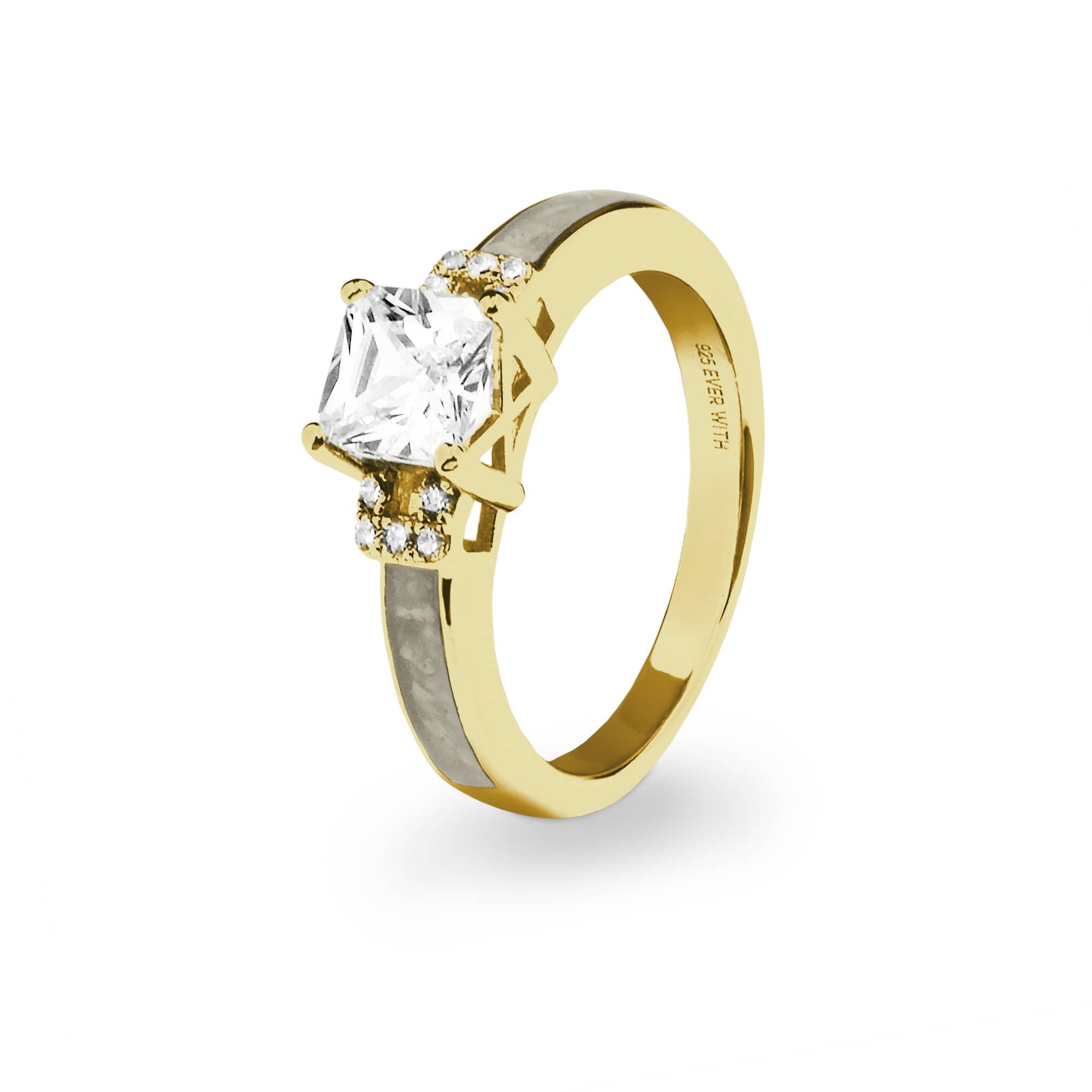 EverWith Ladies Honour Memorial Ashes Ring with Fine Crystals 9k Yellow Gold Transparent