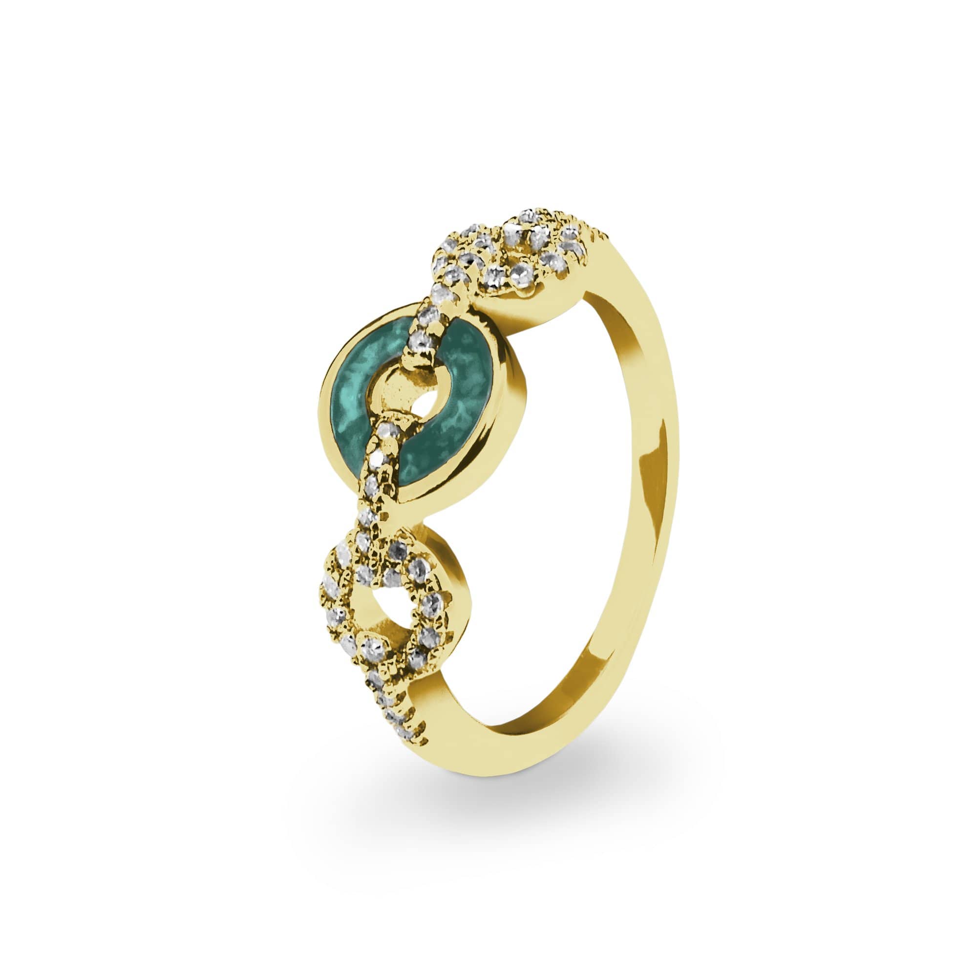 EverWith Ladies Tranquility Memorial Ashes Ring with Fine Crystals 9k Yellow Gold Aqua