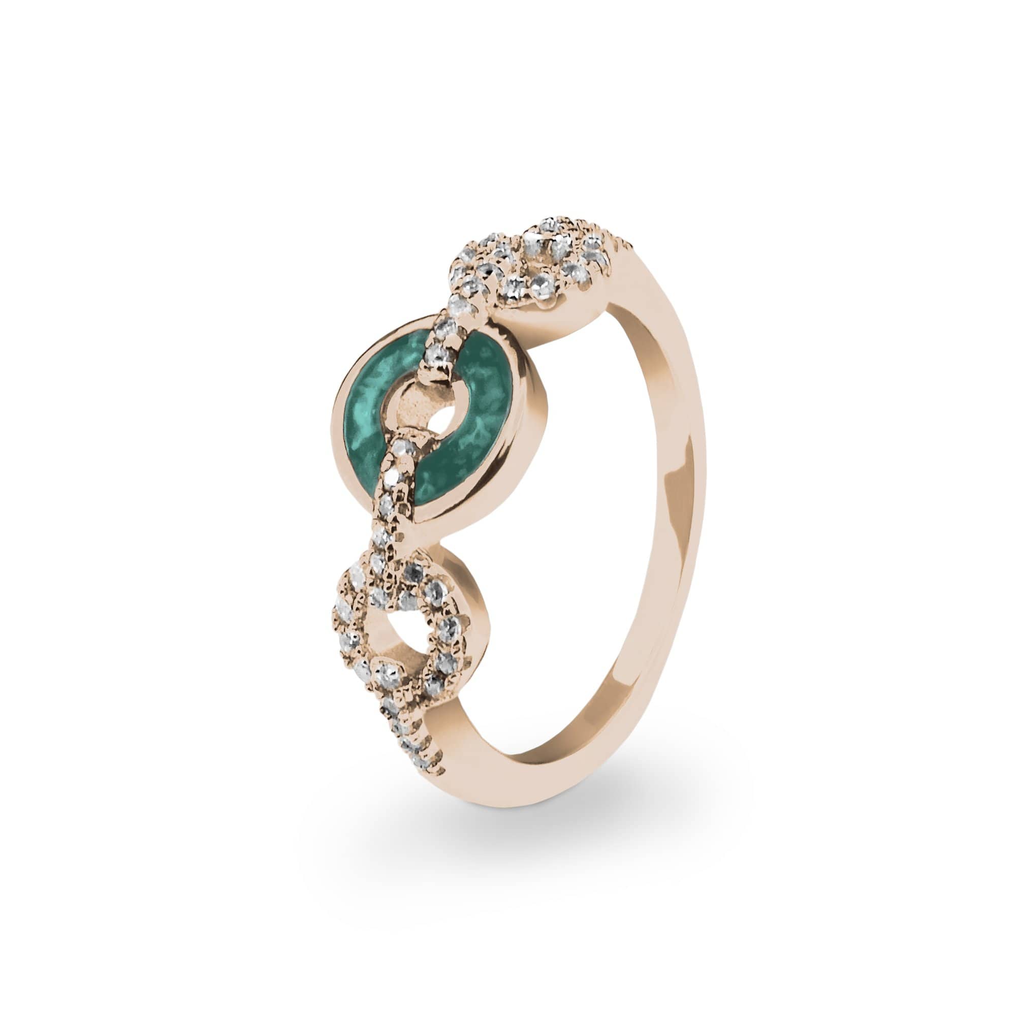 EverWith Ladies Tranquility Memorial Ashes Ring with Fine Crystals 9k Rose Gold Aqua
