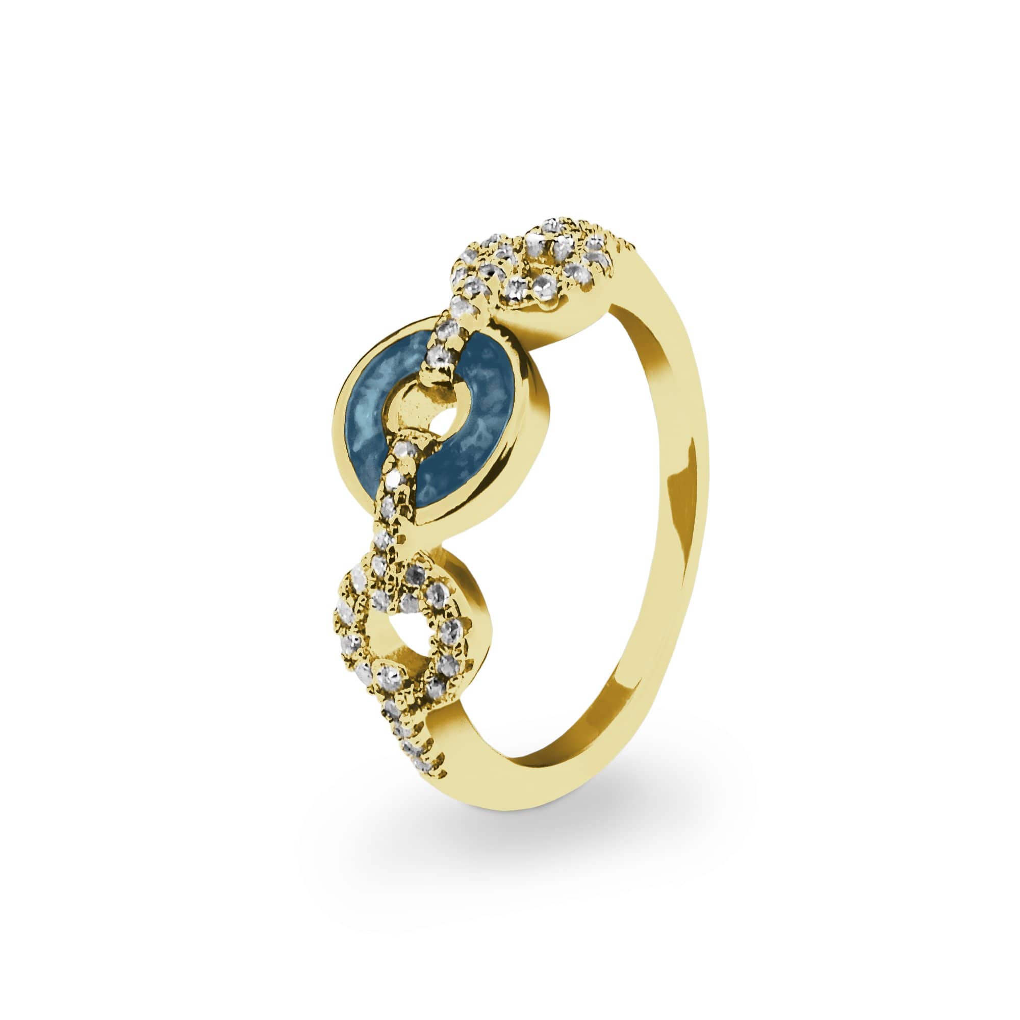 EverWith Ladies Tranquility Memorial Ashes Ring with Fine Crystals 9k Yellow Gold Blue