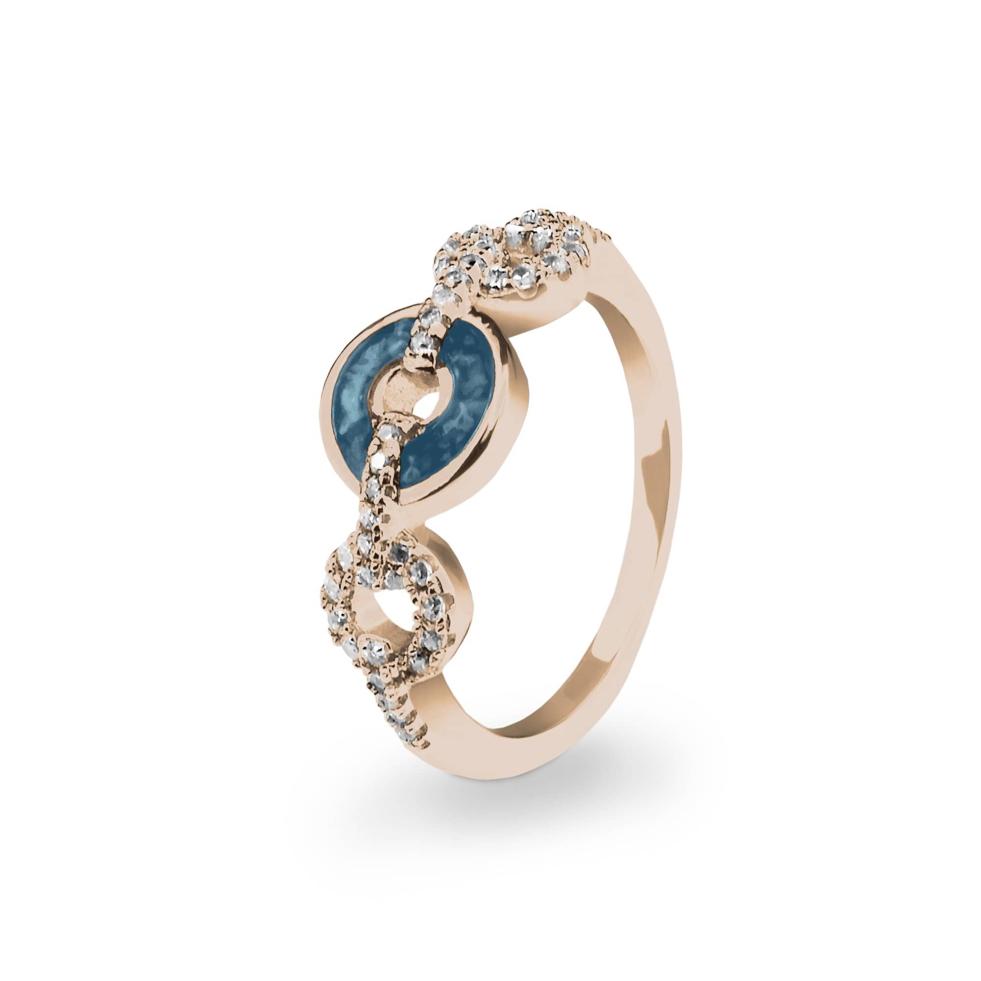 EverWith Ladies Tranquility Memorial Ashes Ring with Fine Crystals 9k Rose Gold Blue