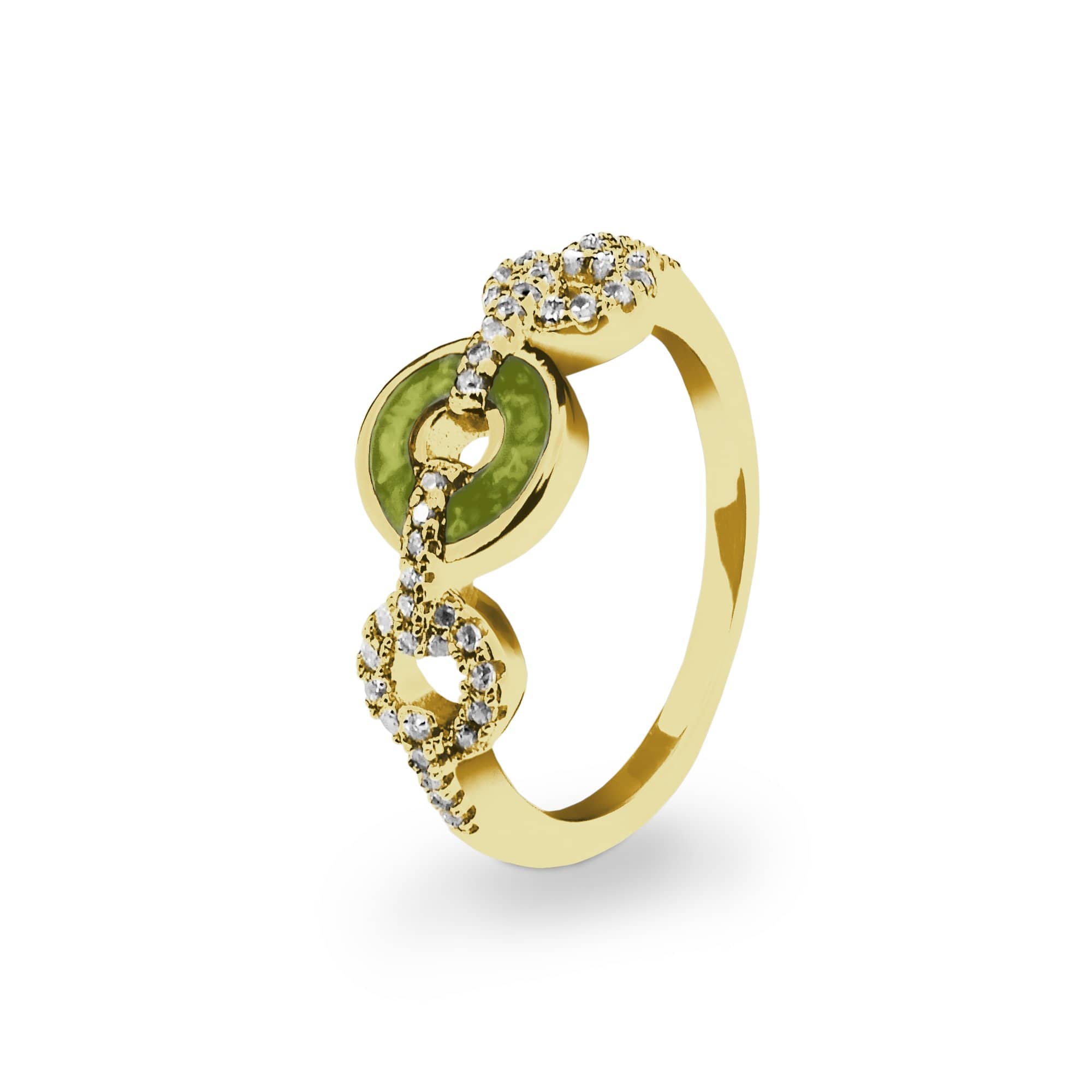 EverWith Ladies Tranquility Memorial Ashes Ring with Fine Crystals 9k Yellow Gold Green