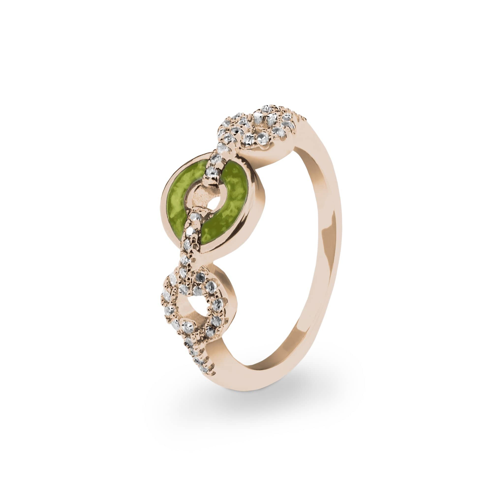 EverWith Ladies Tranquility Memorial Ashes Ring with Fine Crystals 9k Rose Gold Green