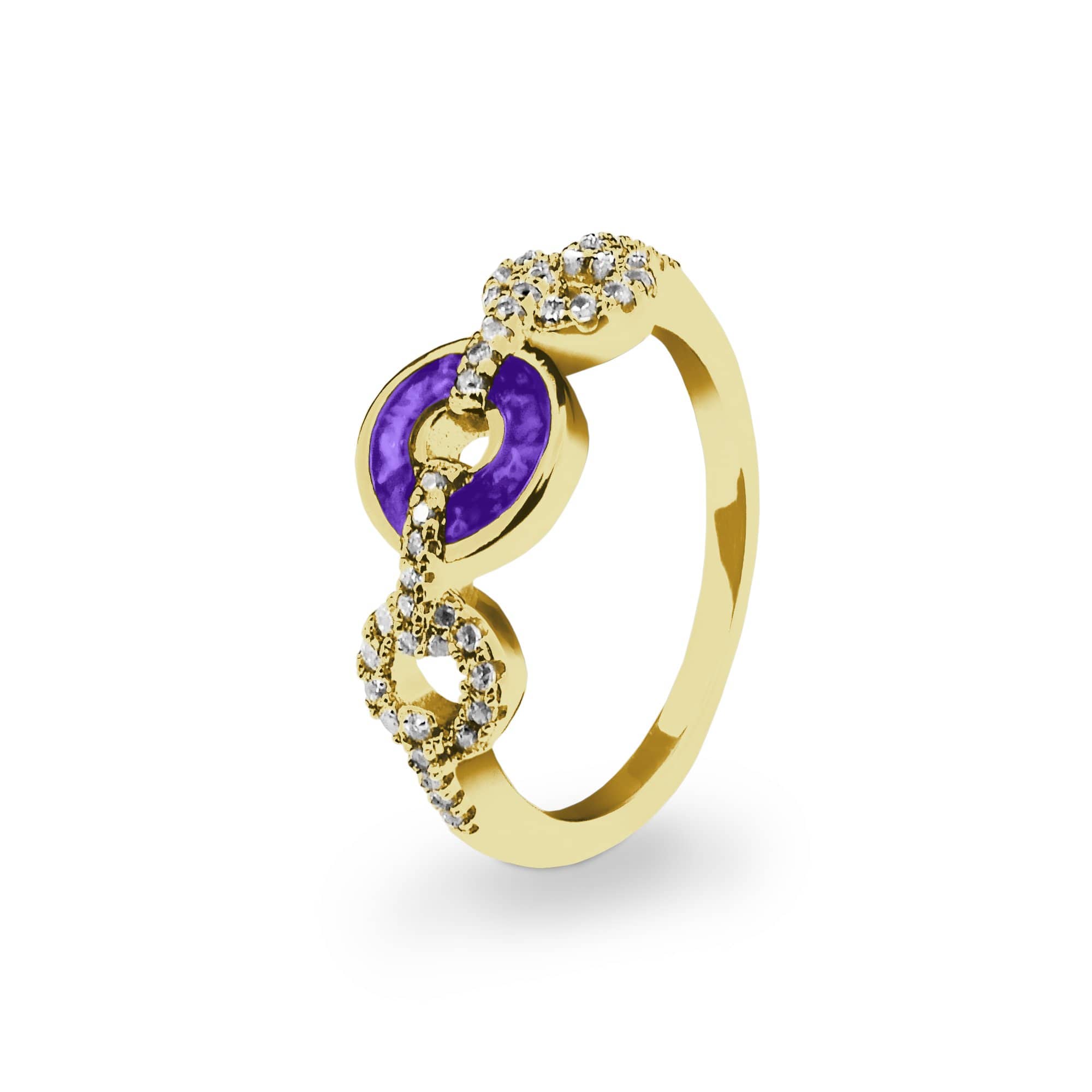EverWith Ladies Tranquility Memorial Ashes Ring with Fine Crystals 9k Yellow Gold Purple