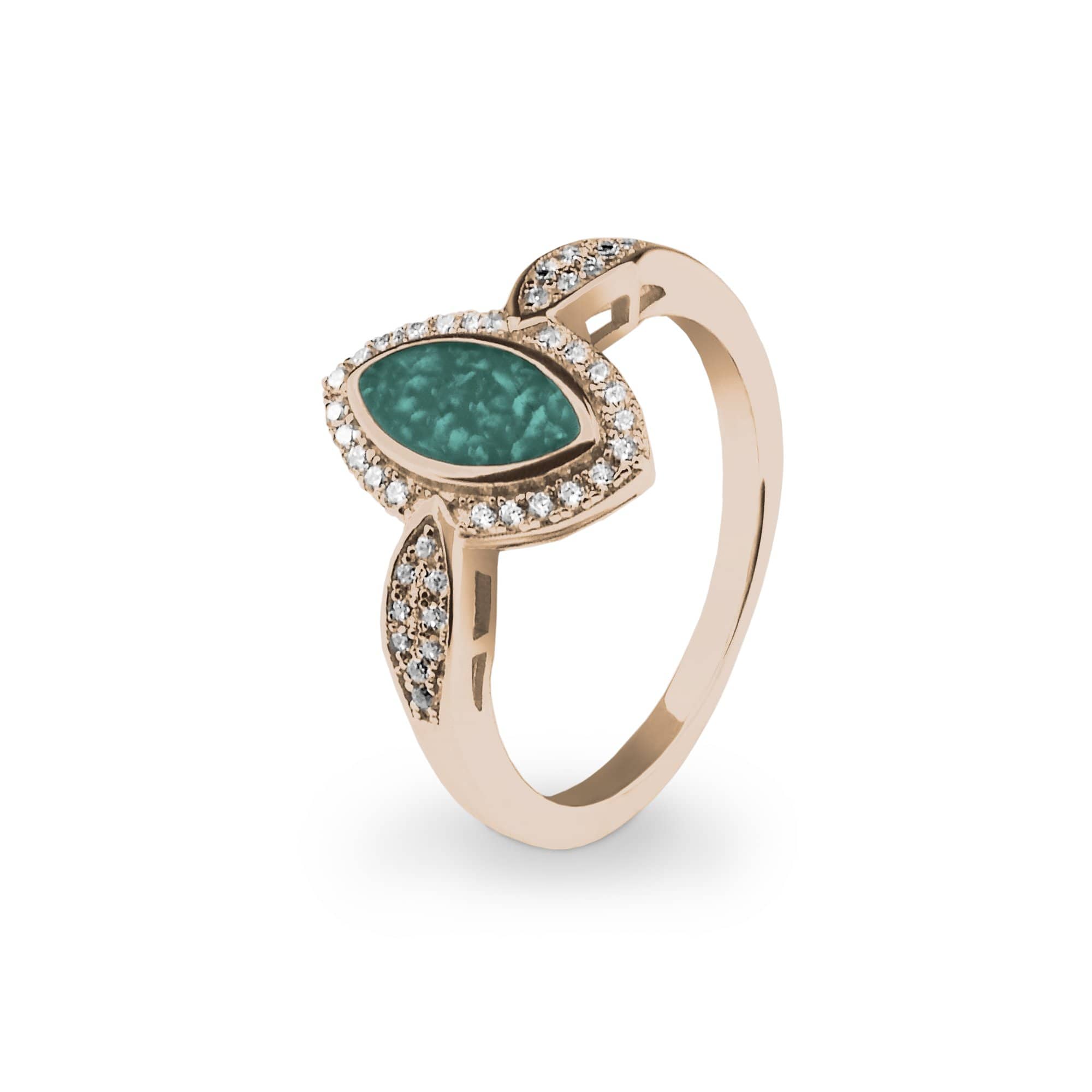 EverWith Ladies Marquise Memorial Ashes Ring with Fine Crystals 9k Rose Gold Aqua