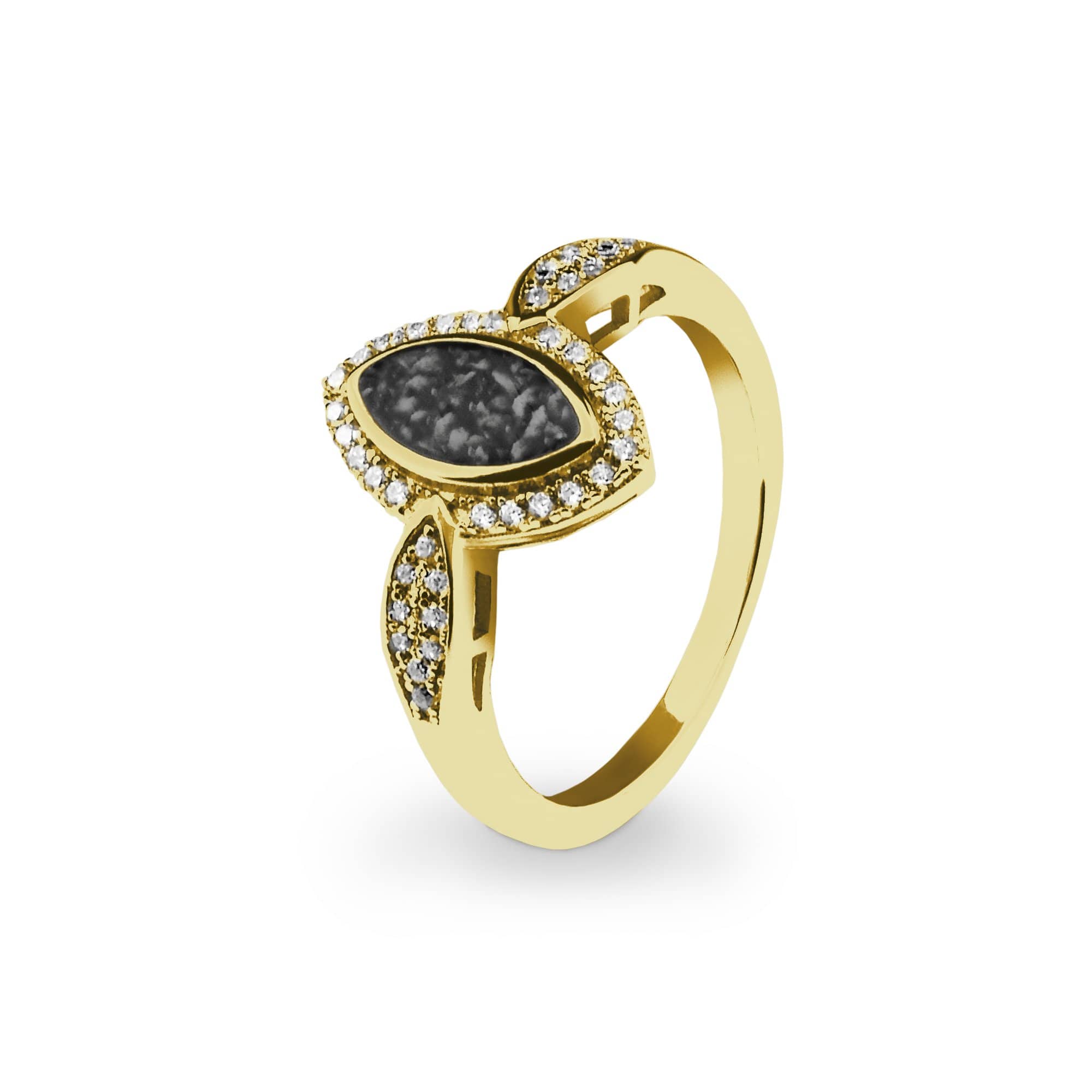 EverWith Ladies Marquise Memorial Ashes Ring with Fine Crystals 9k Yellow Gold Black