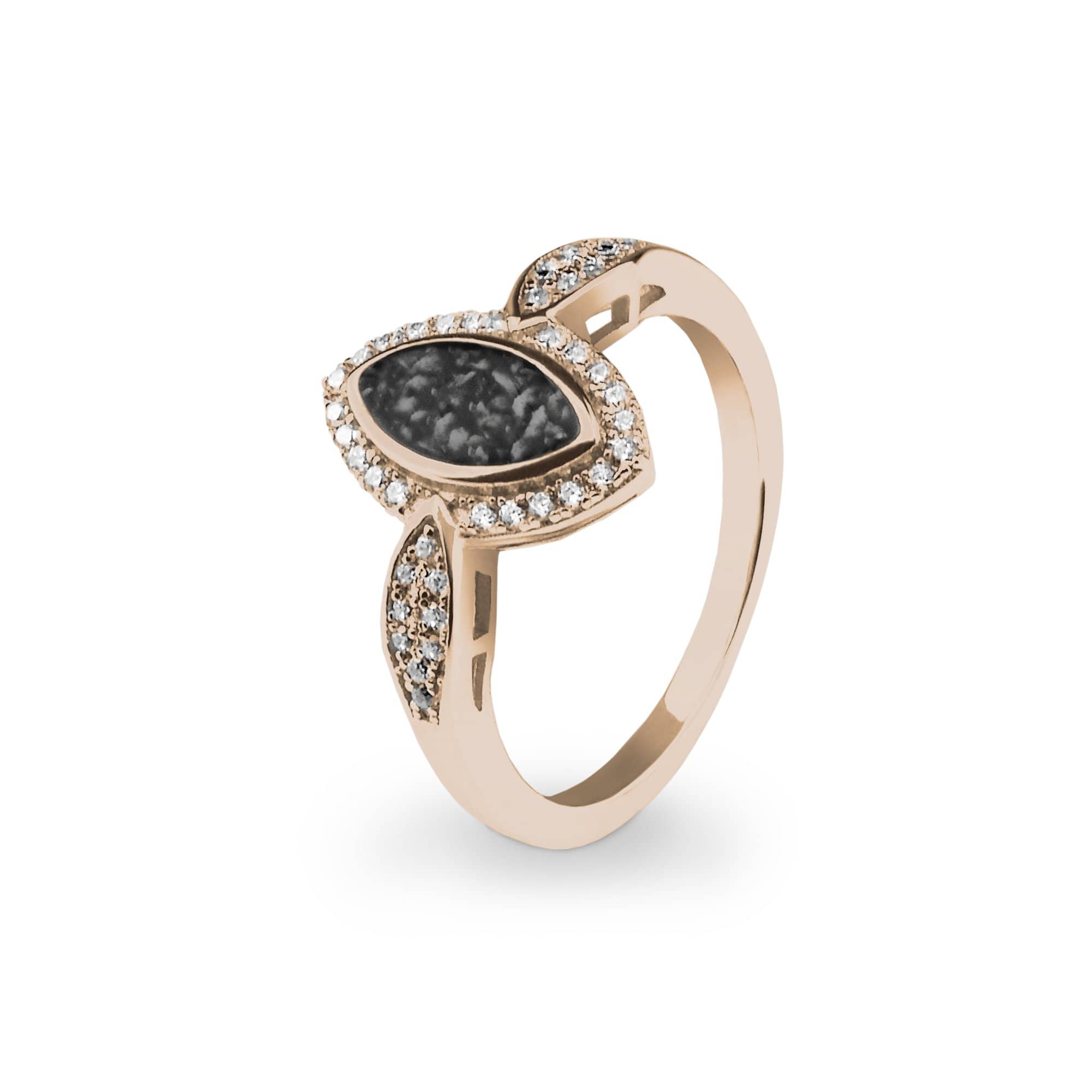 EverWith Ladies Marquise Memorial Ashes Ring with Fine Crystals 9k Rose Gold Black