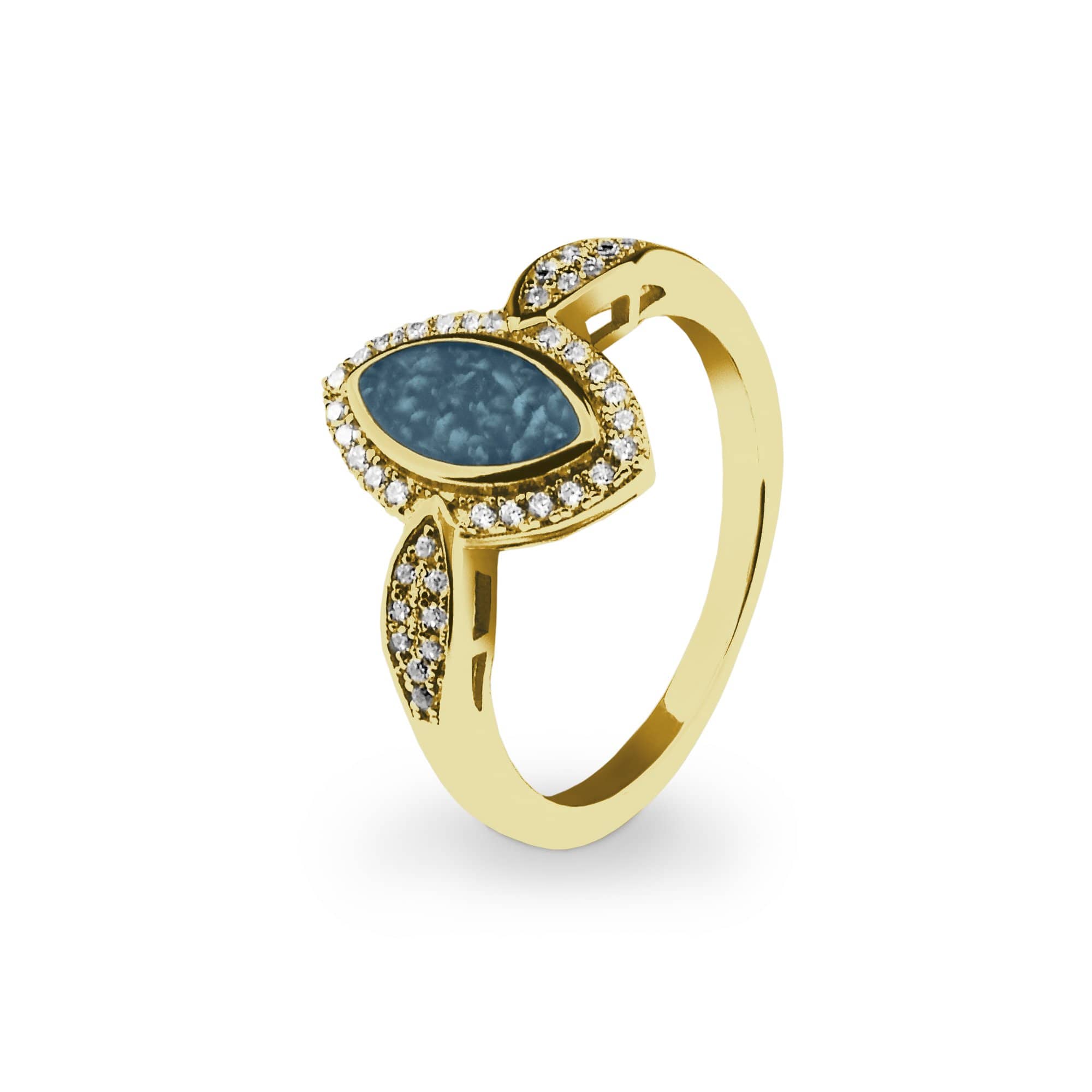 EverWith Ladies Marquise Memorial Ashes Ring with Fine Crystals 9k Yellow Gold Blue