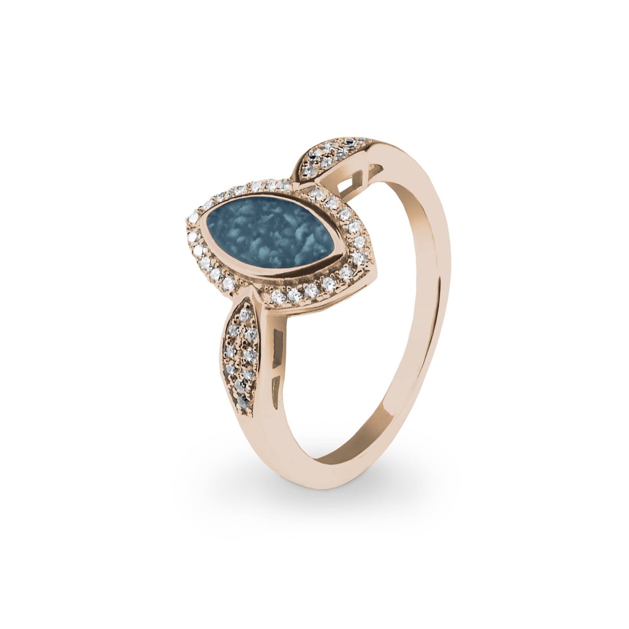 EverWith Ladies Marquise Memorial Ashes Ring with Fine Crystals 9k Rose Gold Blue