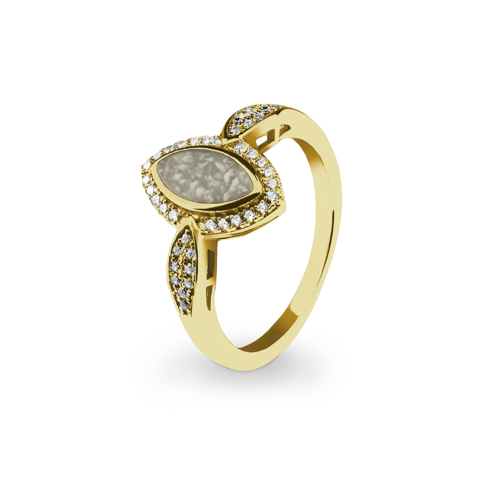EverWith Ladies Marquise Memorial Ashes Ring with Fine Crystals 9k Yellow Gold Transparent